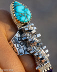 Alvin Yellowhorse Darling Darlene Turquoise & Sugilite Sterling Silver and 18K Gold Statement Ring