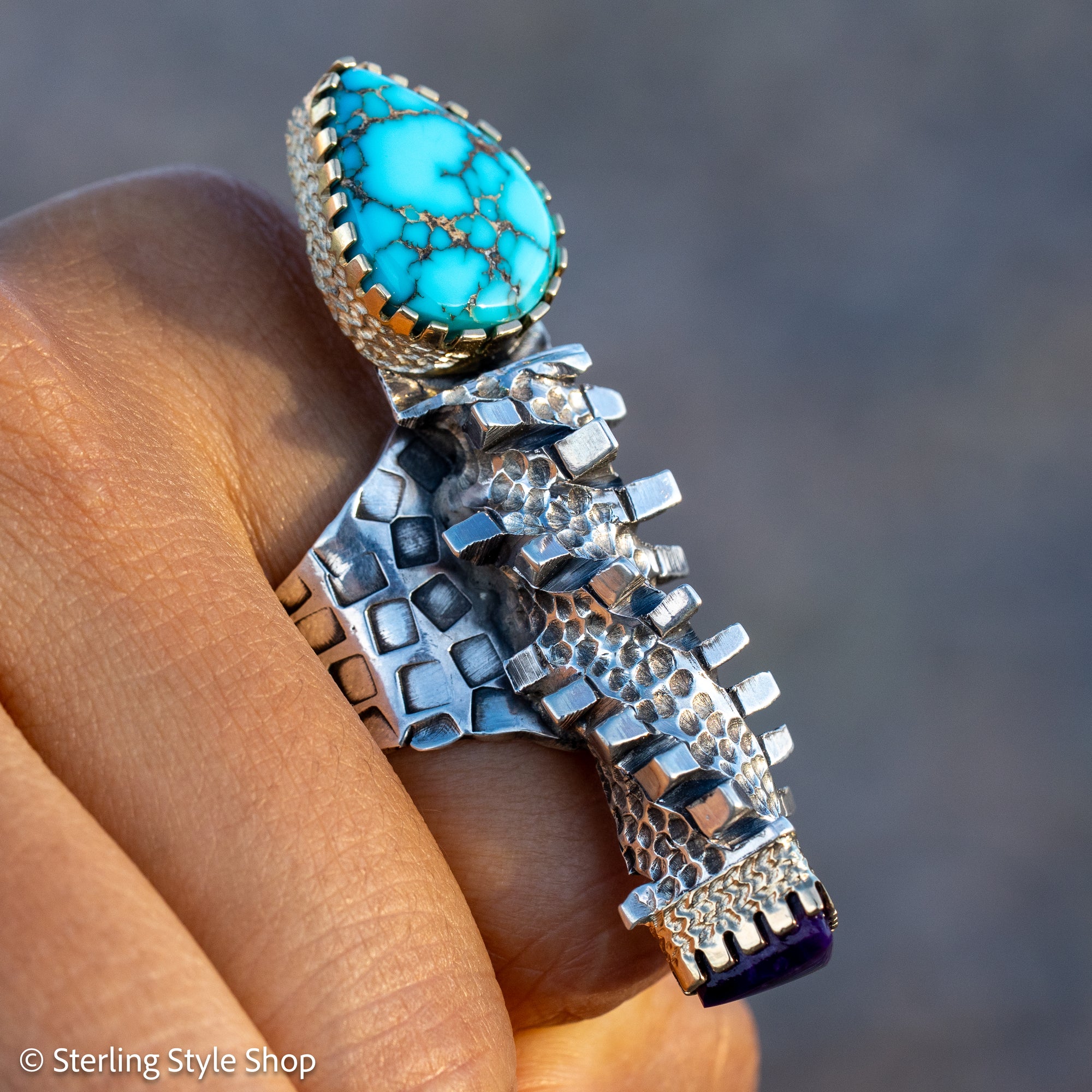 Alvin Yellowhorse Darling Darlene Turquoise &amp; Sugilite Sterling Silver and 18K Gold Statement Ring