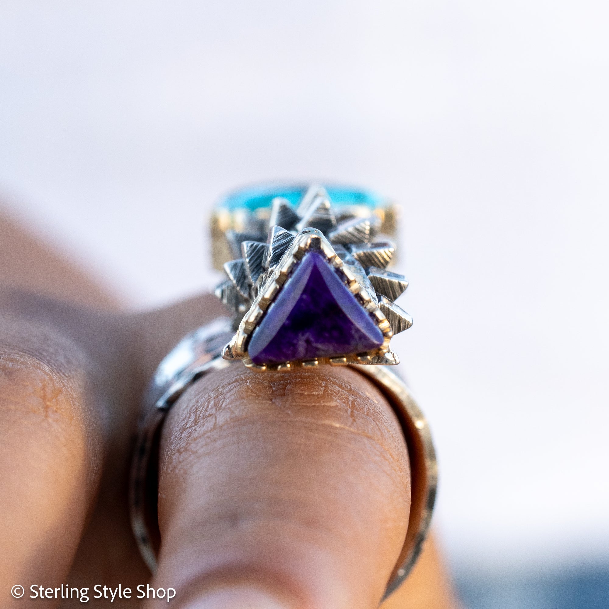 Alvin Yellowhorse Darling Darlene Turquoise &amp; Sugilite Sterling Silver and 18K Gold Statement Ring