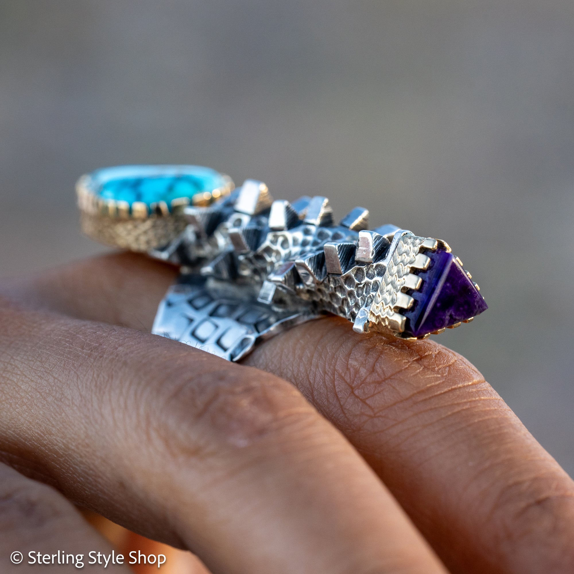 Alvin Yellowhorse Darling Darlene Turquoise &amp; Sugilite Sterling Silver and 18K Gold Statement Ring
