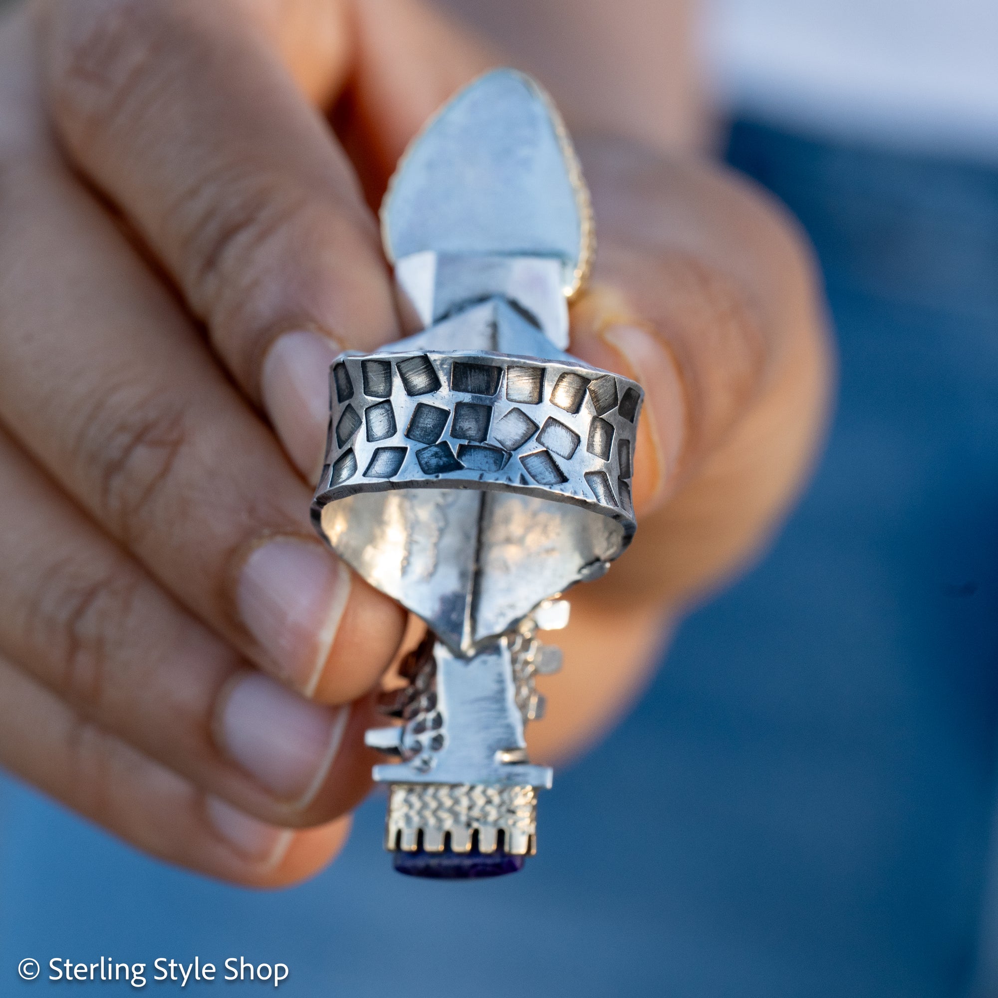 Alvin Yellowhorse Darling Darlene Turquoise &amp; Sugilite Sterling Silver and 18K Gold Statement Ring