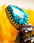 Alvin Yellowhorse Darling Darlene Turquoise & Sugilite Sterling Silver and 18K Gold Statement Ring