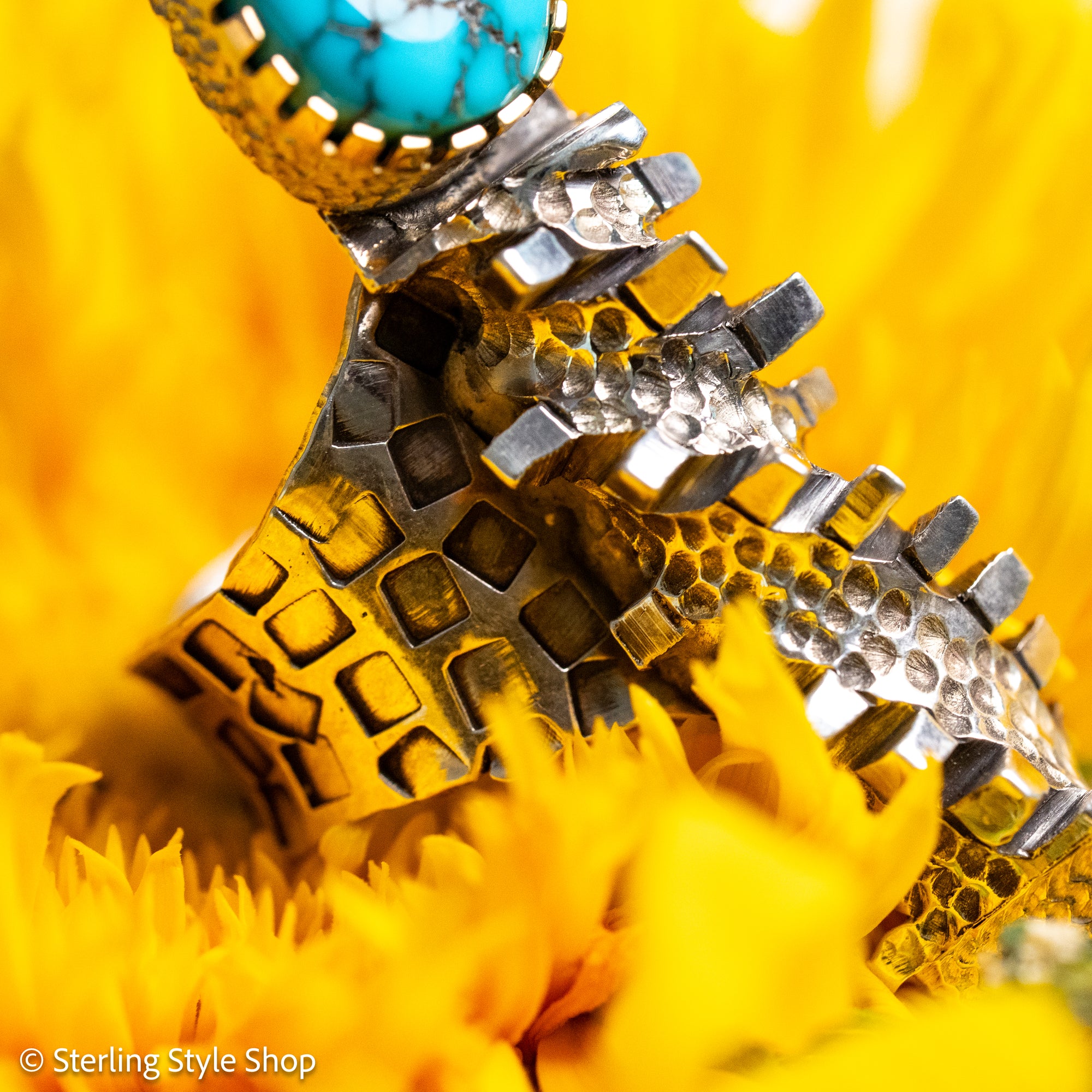 Alvin Yellowhorse Darling Darlene Turquoise &amp; Sugilite Sterling Silver and 18K Gold Statement Ring