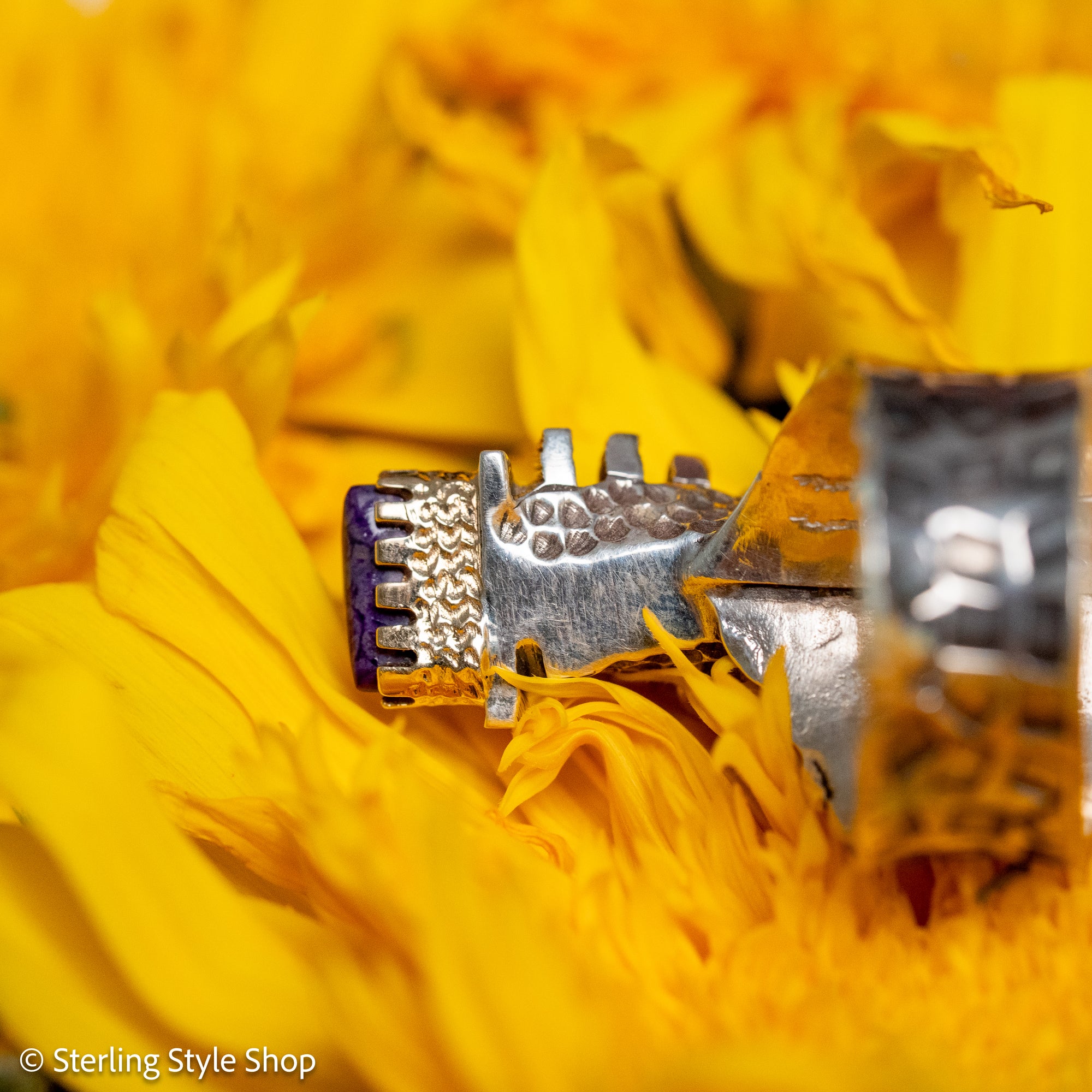 Alvin Yellowhorse Darling Darlene Turquoise &amp; Sugilite Sterling Silver and 18K Gold Statement Ring