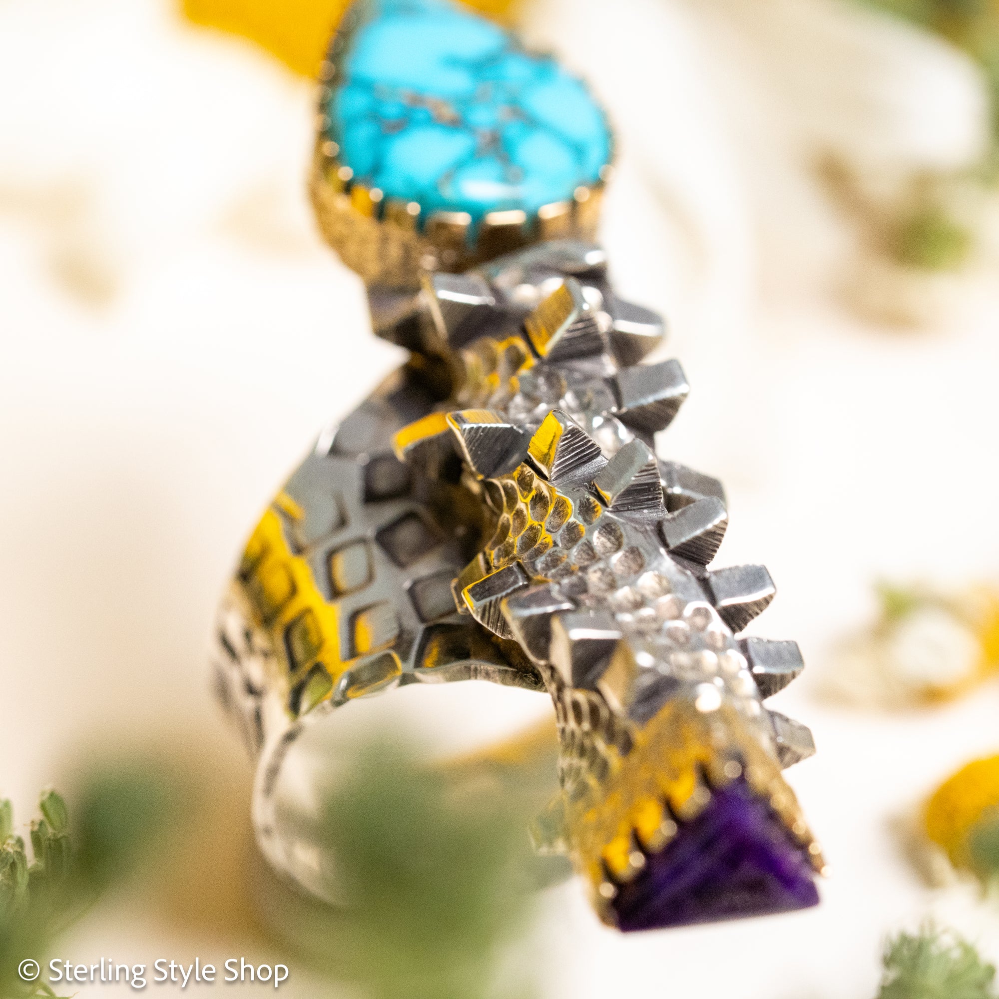 Alvin Yellowhorse Darling Darlene Turquoise &amp; Sugilite Sterling Silver and 18K Gold Statement Ring