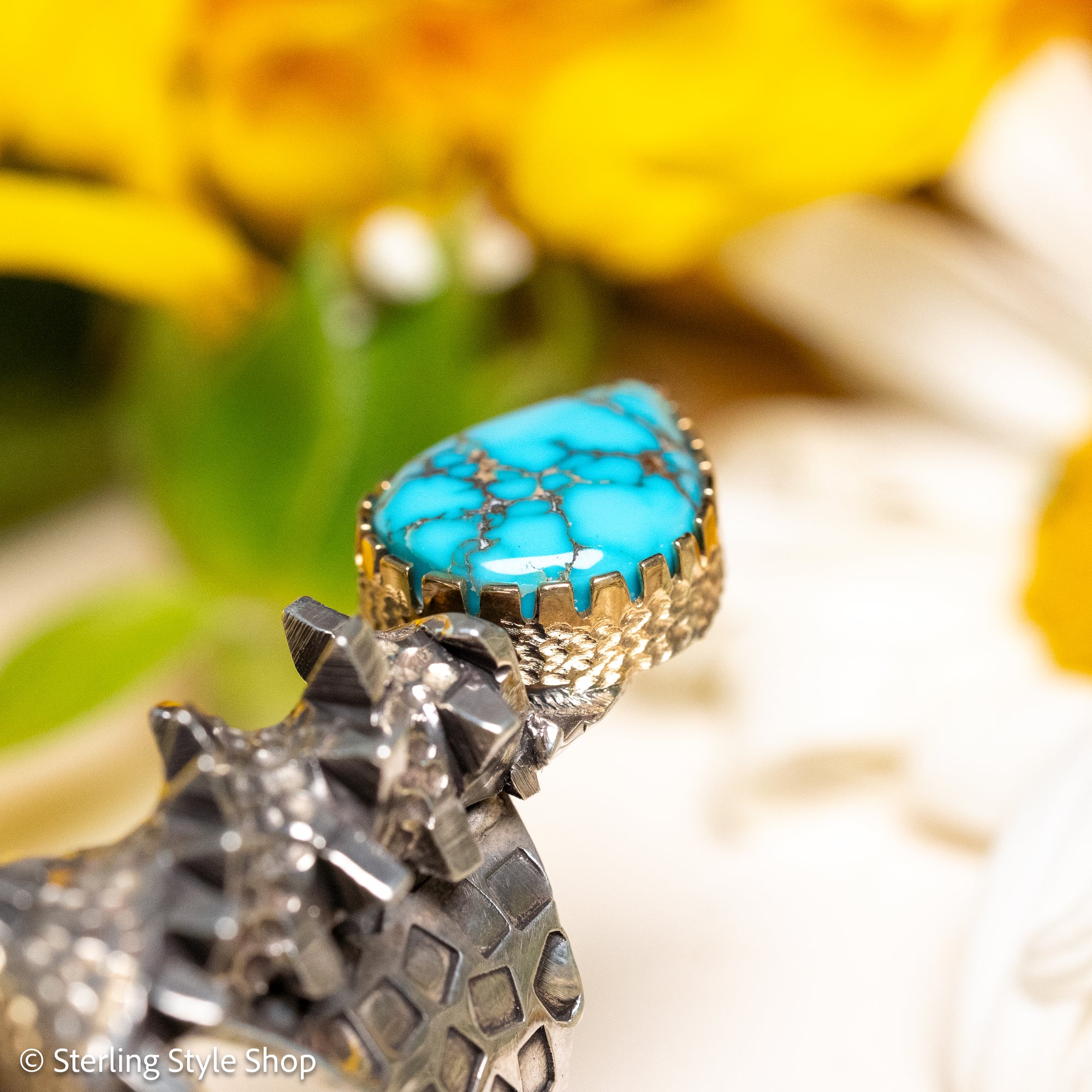 Alvin Yellowhorse Darling Darlene Turquoise &amp; Sugilite Sterling Silver and 18K Gold Statement Ring