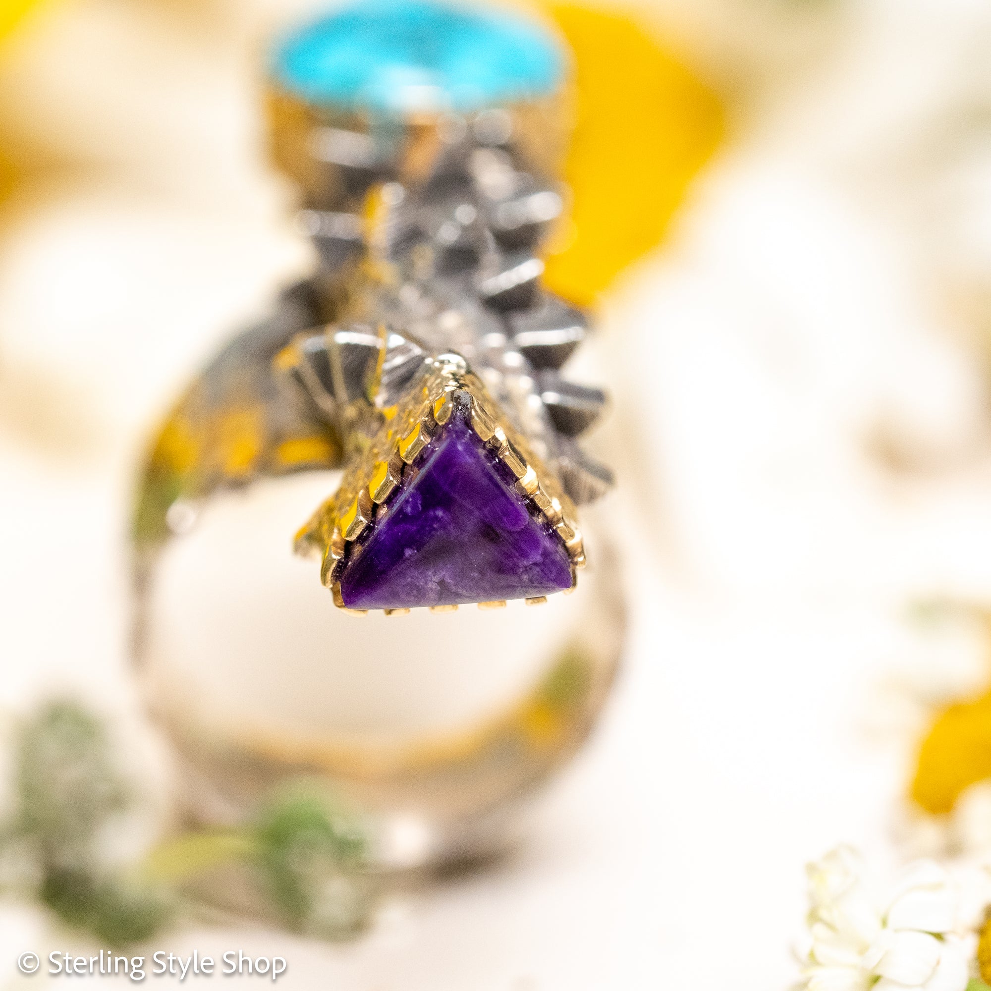 Alvin Yellowhorse Darling Darlene Turquoise &amp; Sugilite Sterling Silver and 18K Gold Statement Ring