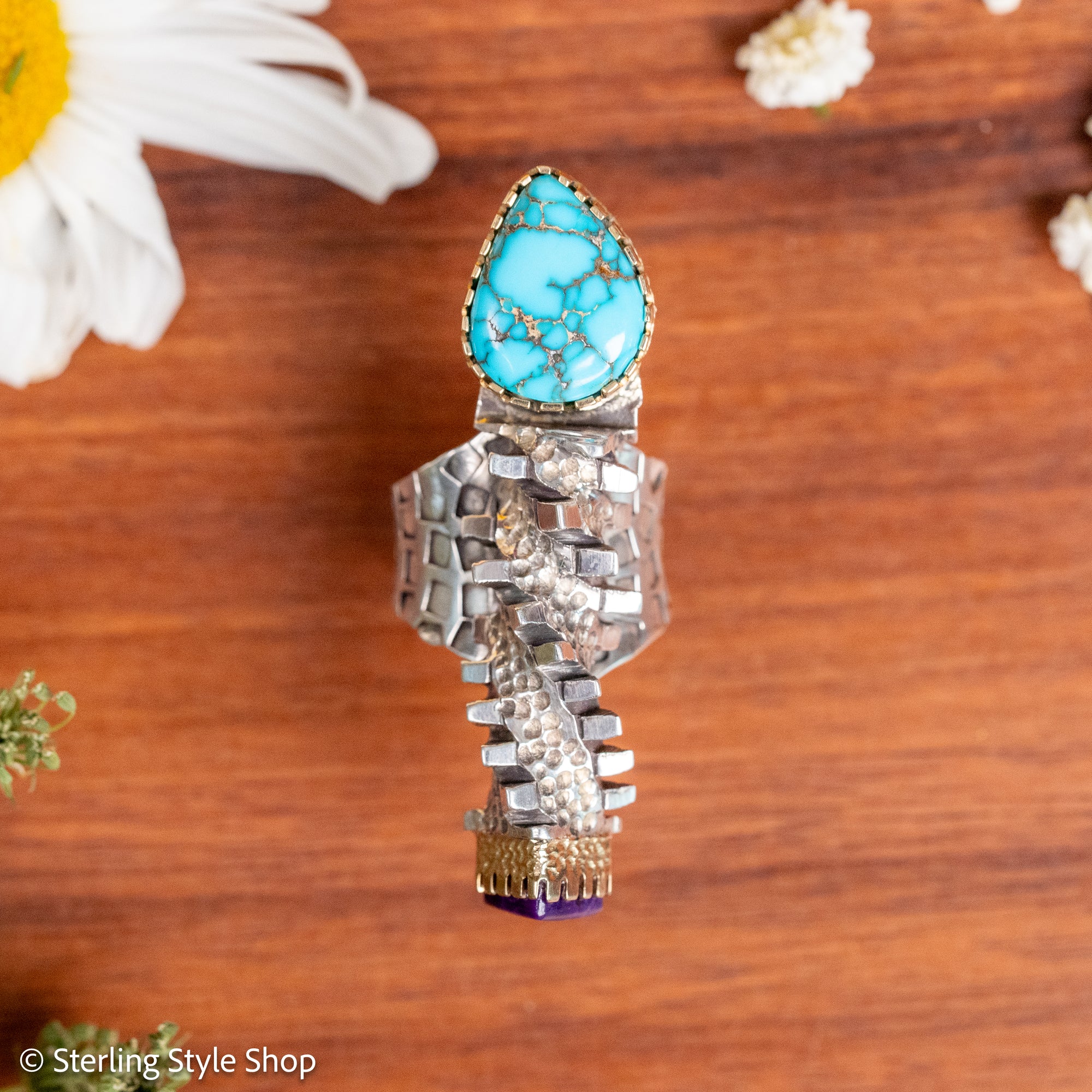 Alvin Yellowhorse Darling Darlene Turquoise &amp; Sugilite Sterling Silver and 18K Gold Statement Ring