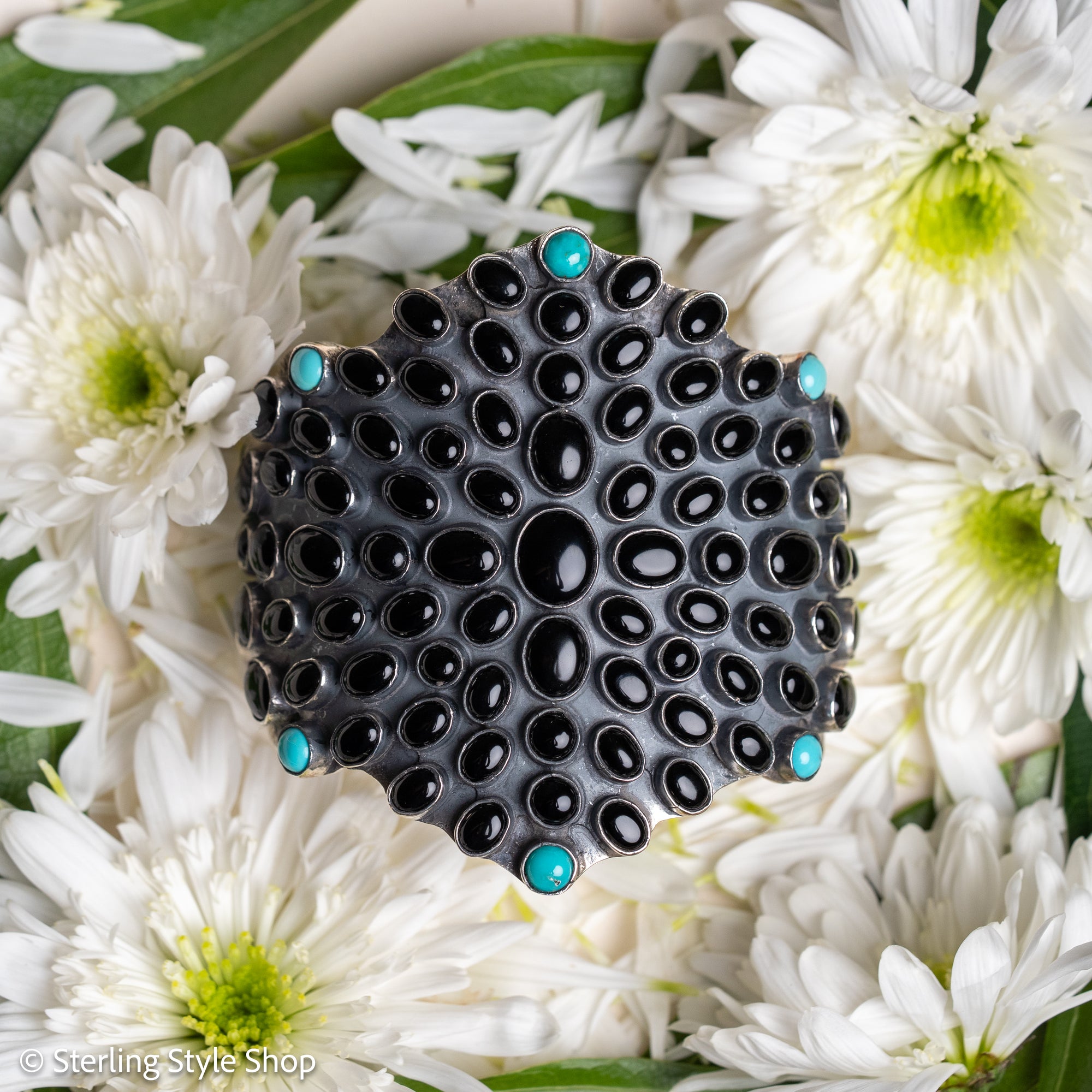 Federico Jimenez Sterling Silver Onyx &amp; Turquoise Statement Cuff