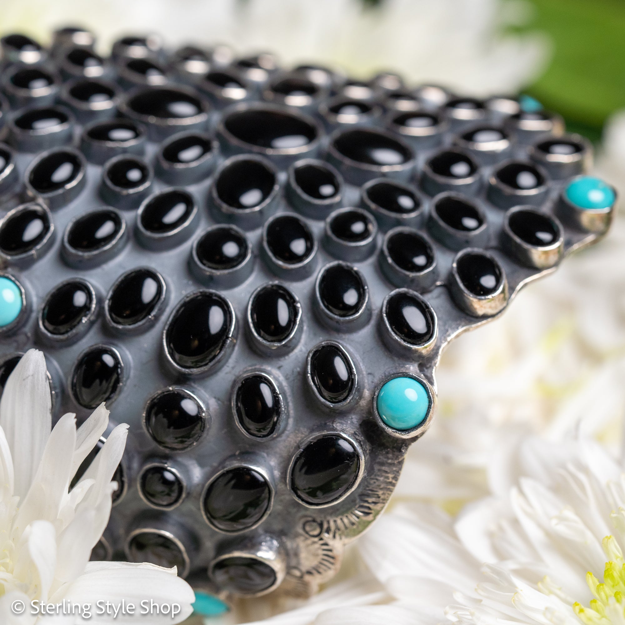 Federico Jimenez Sterling Silver Onyx &amp; Turquoise Statement Cuff