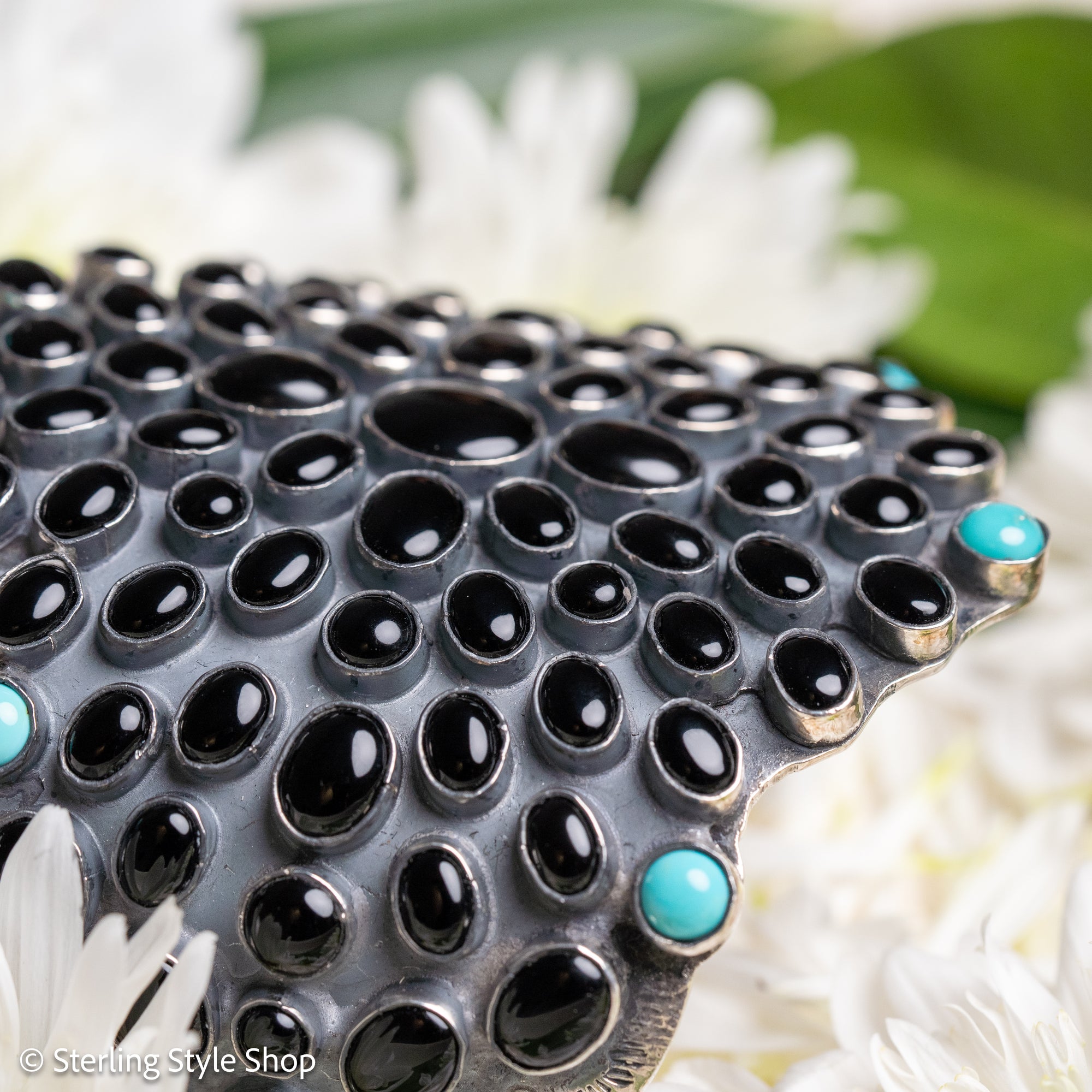 Federico Jimenez Sterling Silver Onyx &amp; Turquoise Statement Cuff