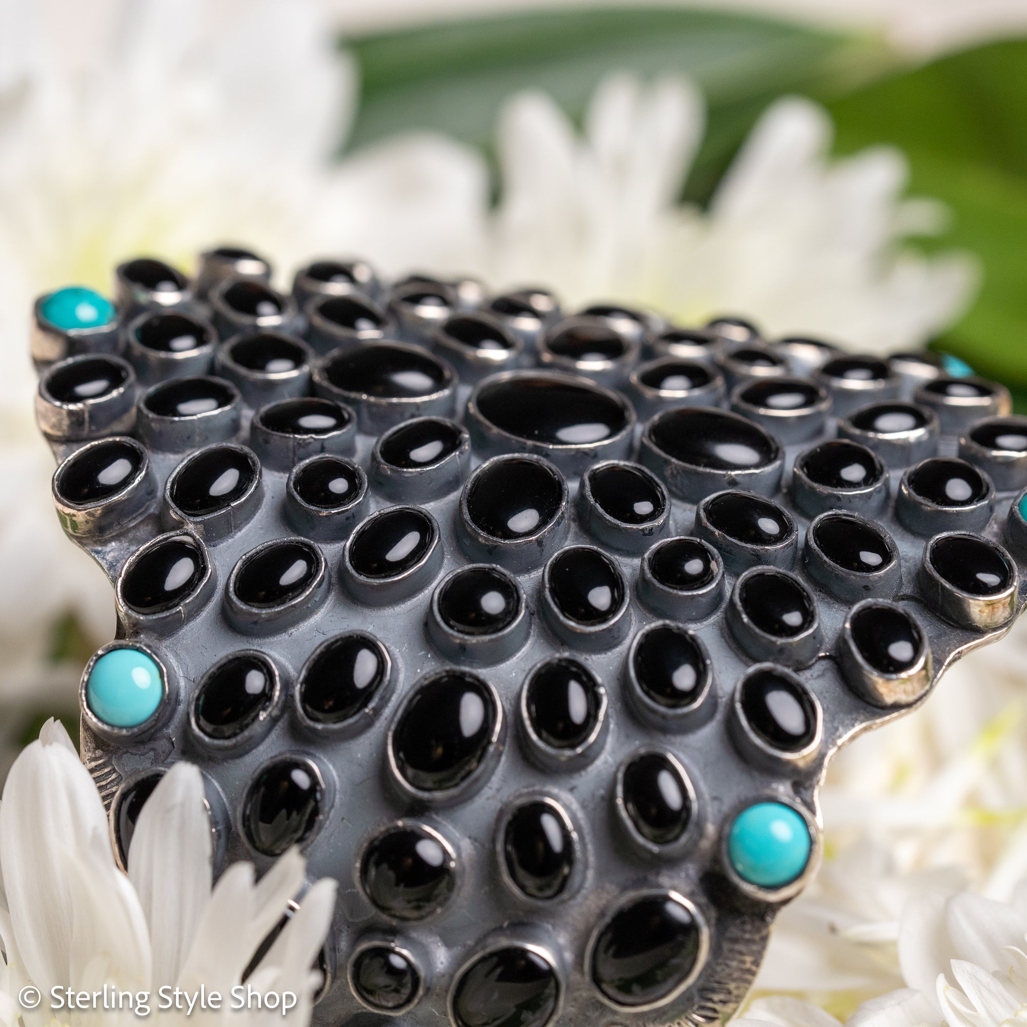 Federico Jimenez Sterling Silver Onyx &amp; Turquoise Statement Cuff