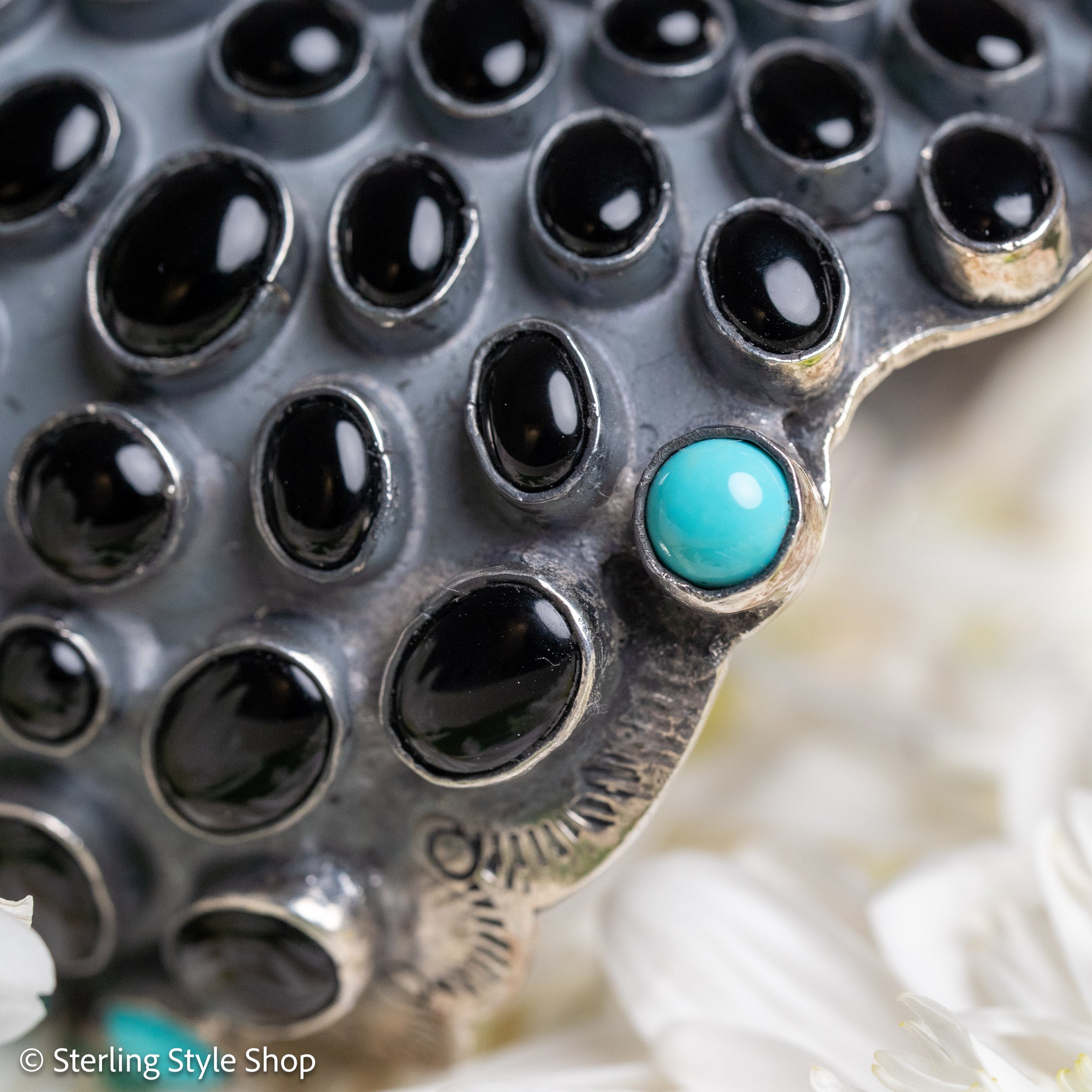 Federico Jimenez Sterling Silver Onyx &amp; Turquoise Statement Cuff