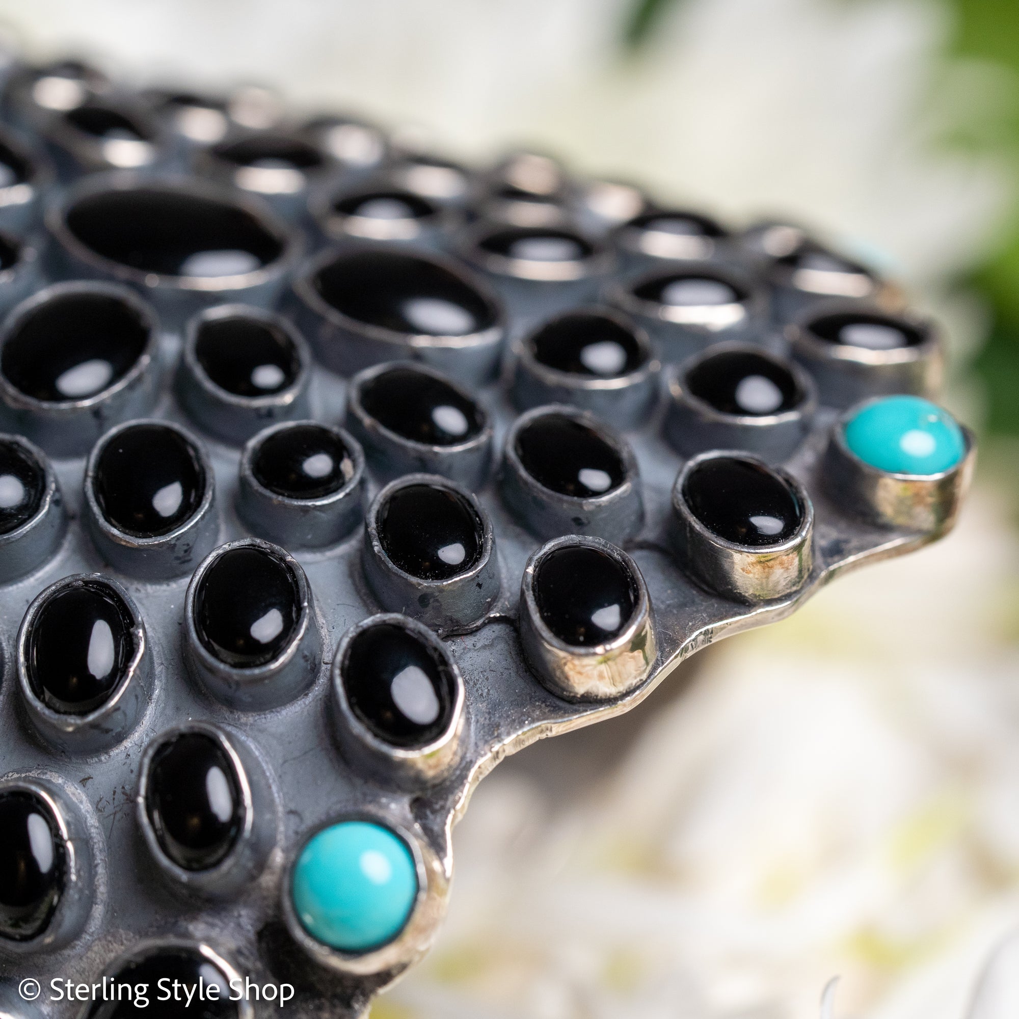 Federico Jimenez Sterling Silver Onyx &amp; Turquoise Statement Cuff