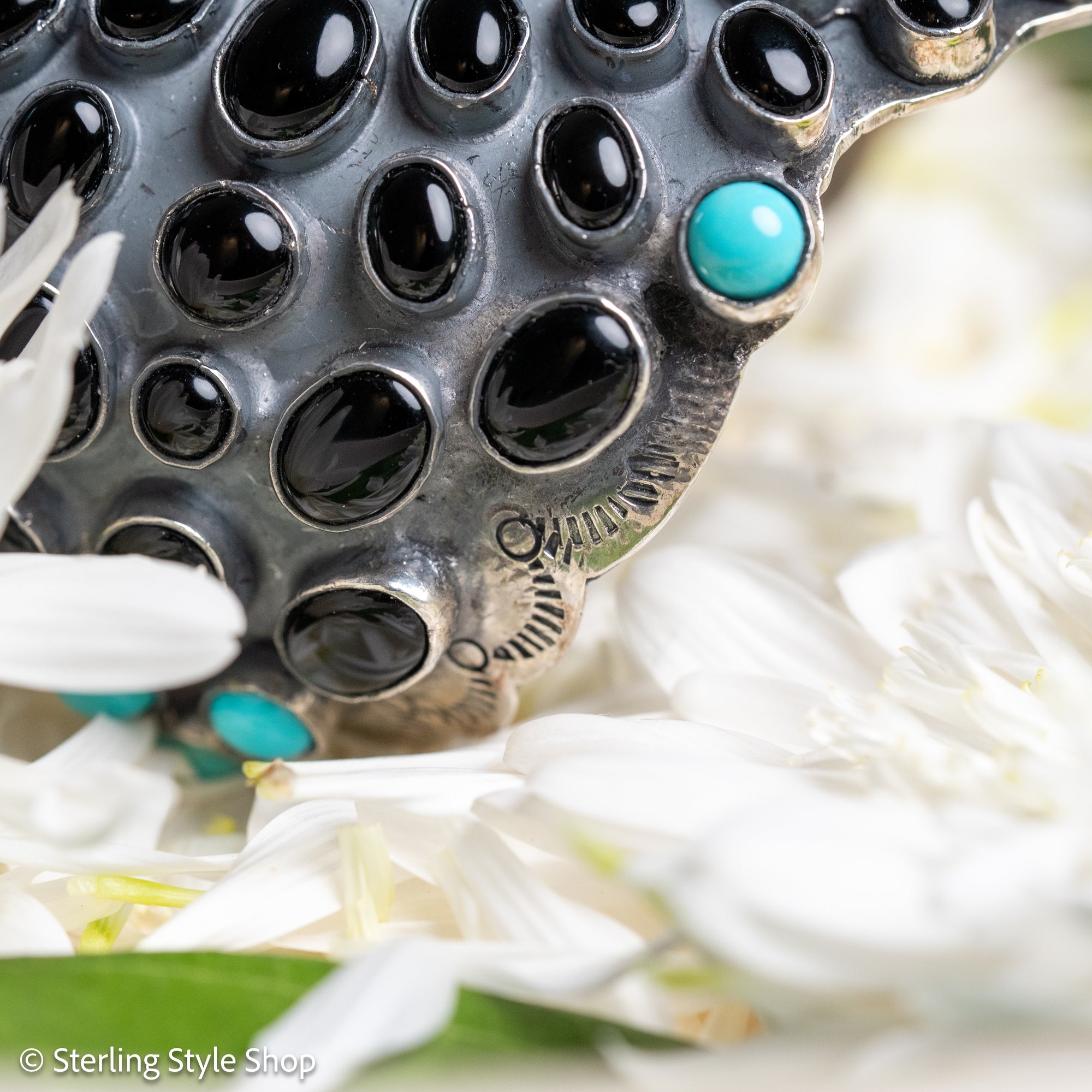 Federico Jimenez Sterling Silver Onyx &amp; Turquoise Statement Cuff