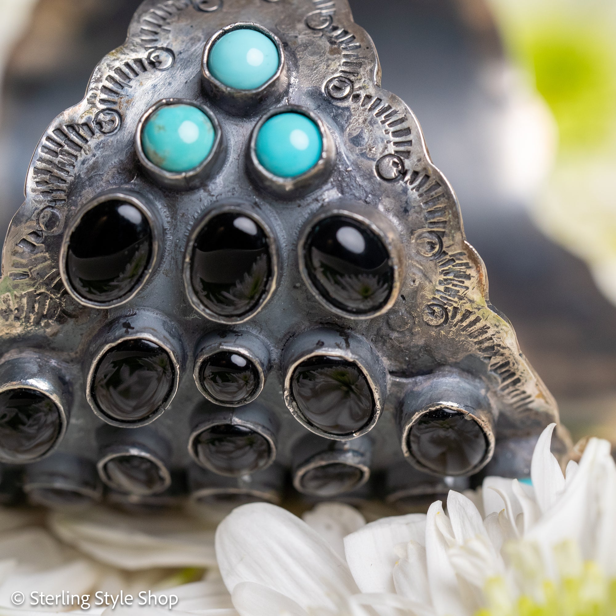 Federico Jimenez Sterling Silver Onyx &amp; Turquoise Statement Cuff