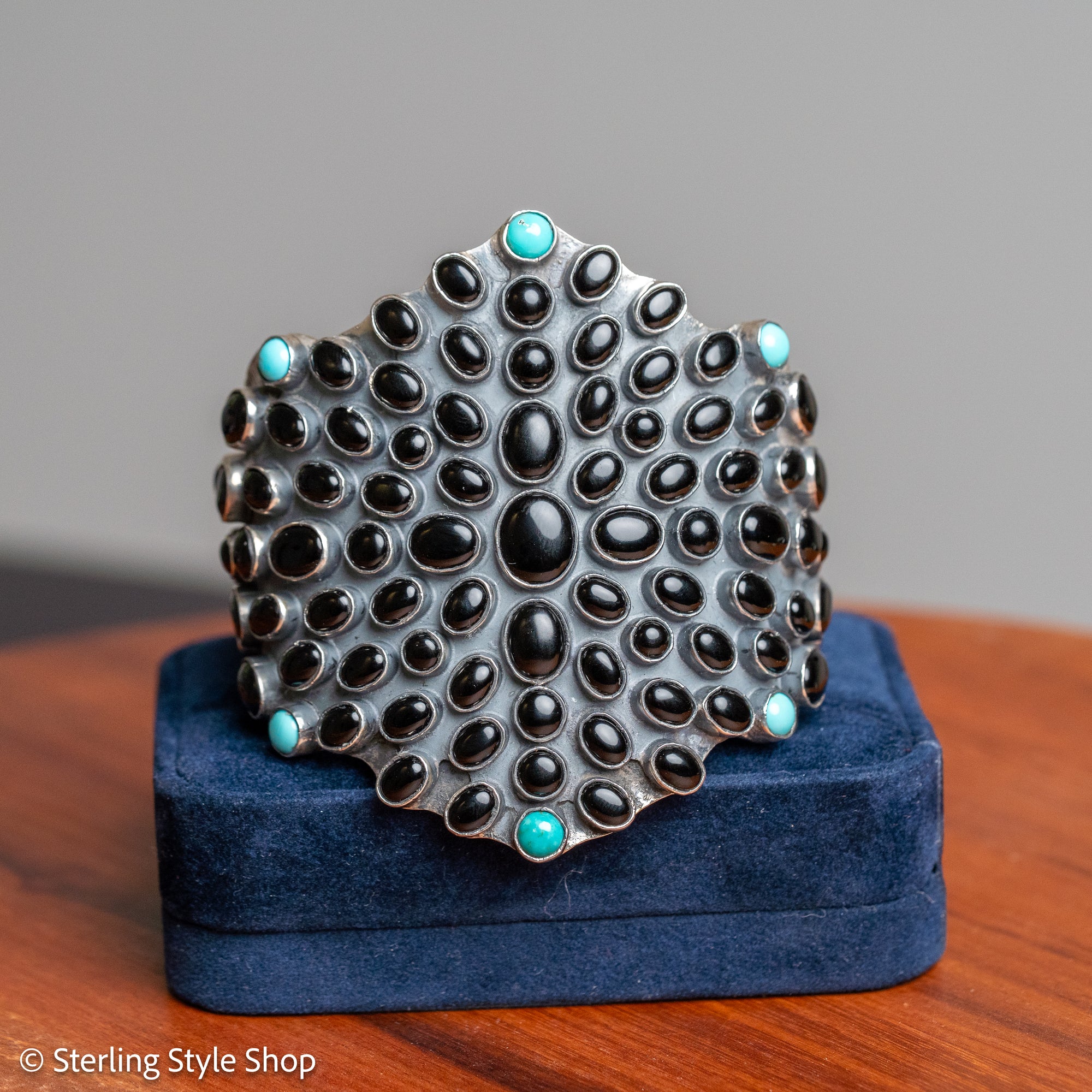 Federico Jimenez Sterling Silver Onyx &amp; Turquoise Statement Cuff