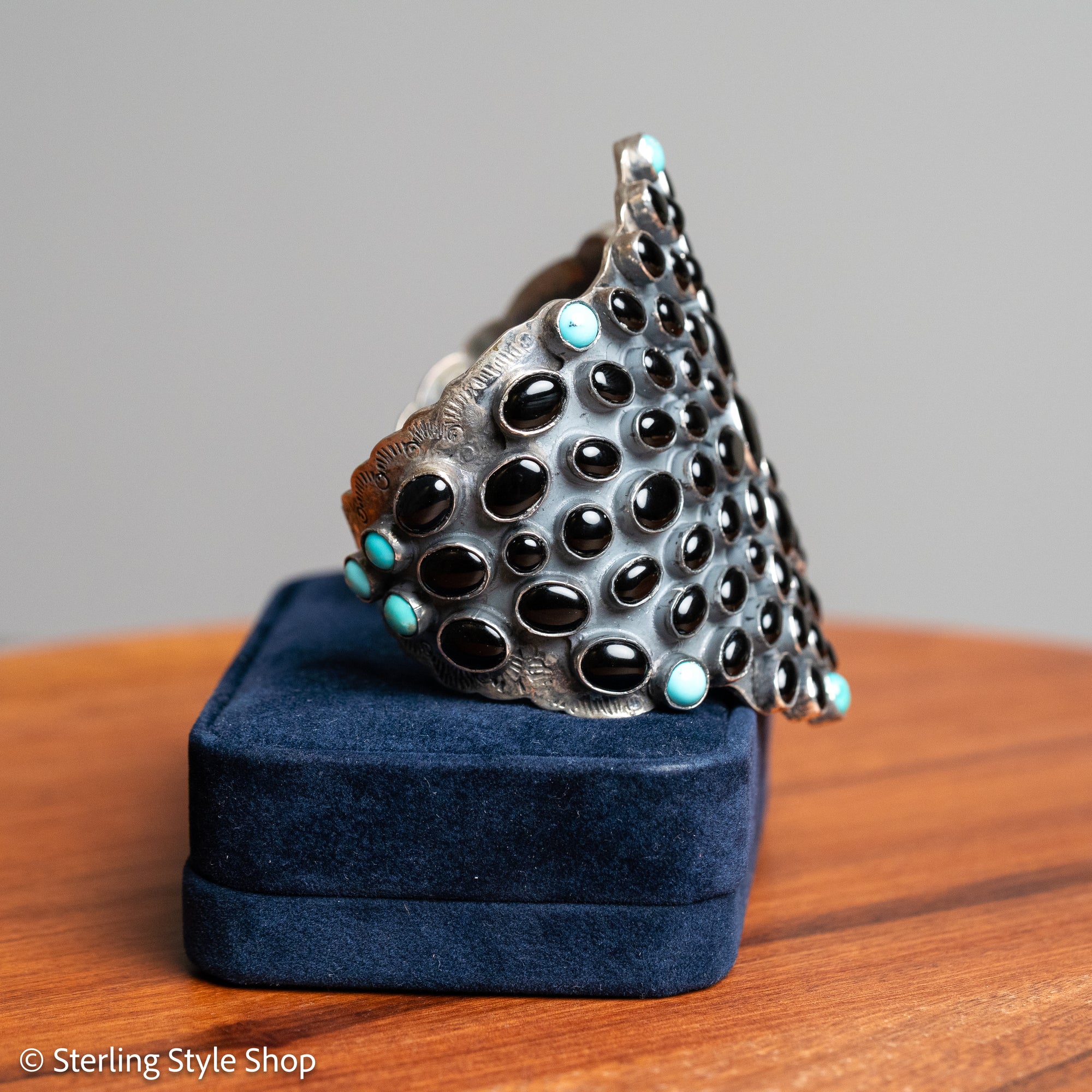 Federico Jimenez Sterling Silver Onyx &amp; Turquoise Statement Cuff