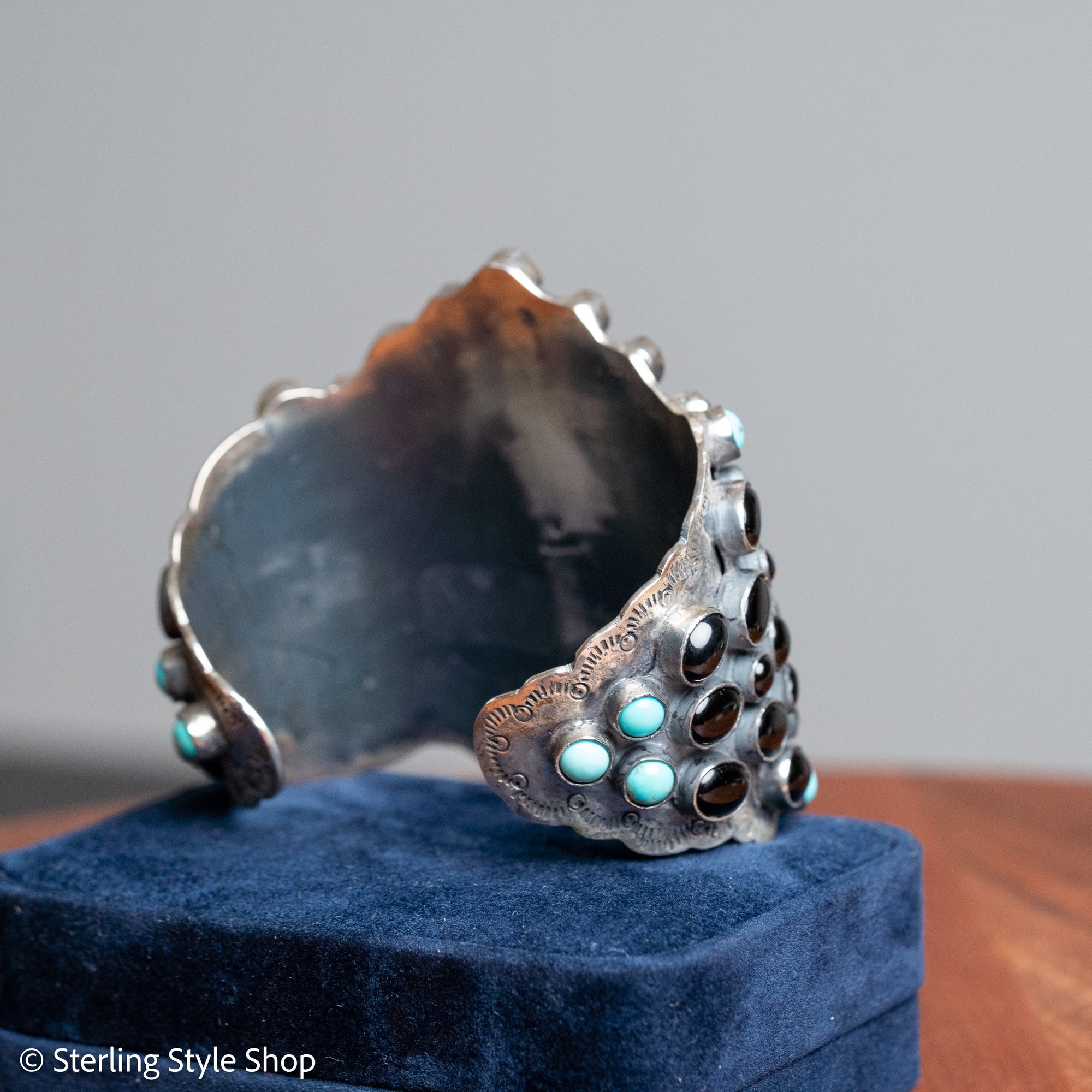 Federico Jimenez Sterling Silver Onyx &amp; Turquoise Statement Cuff