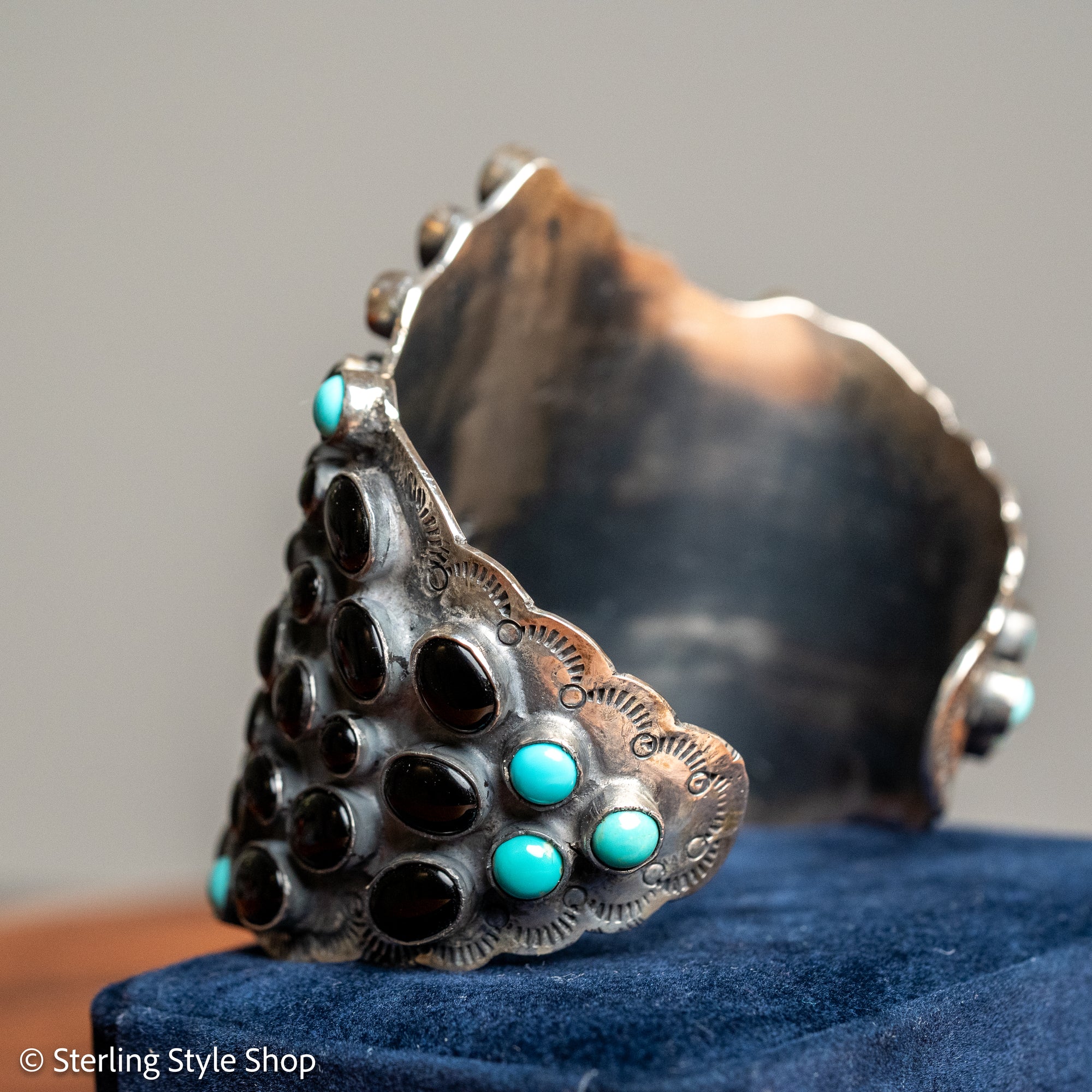 Federico Jimenez Sterling Silver Onyx &amp; Turquoise Statement Cuff