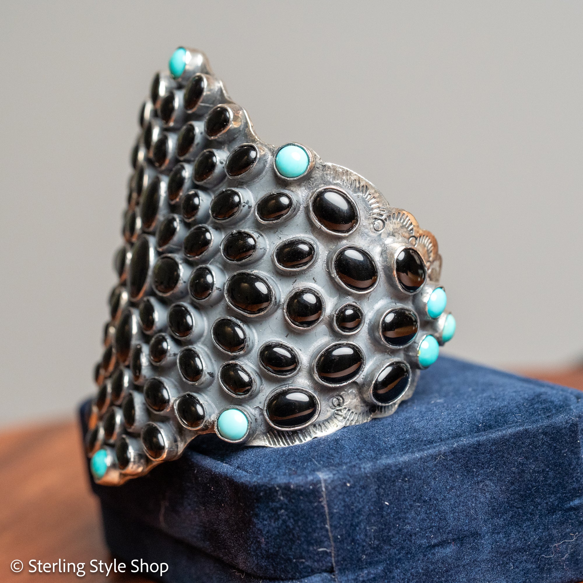 Federico Jimenez Sterling Silver Onyx &amp; Turquoise Statement Cuff