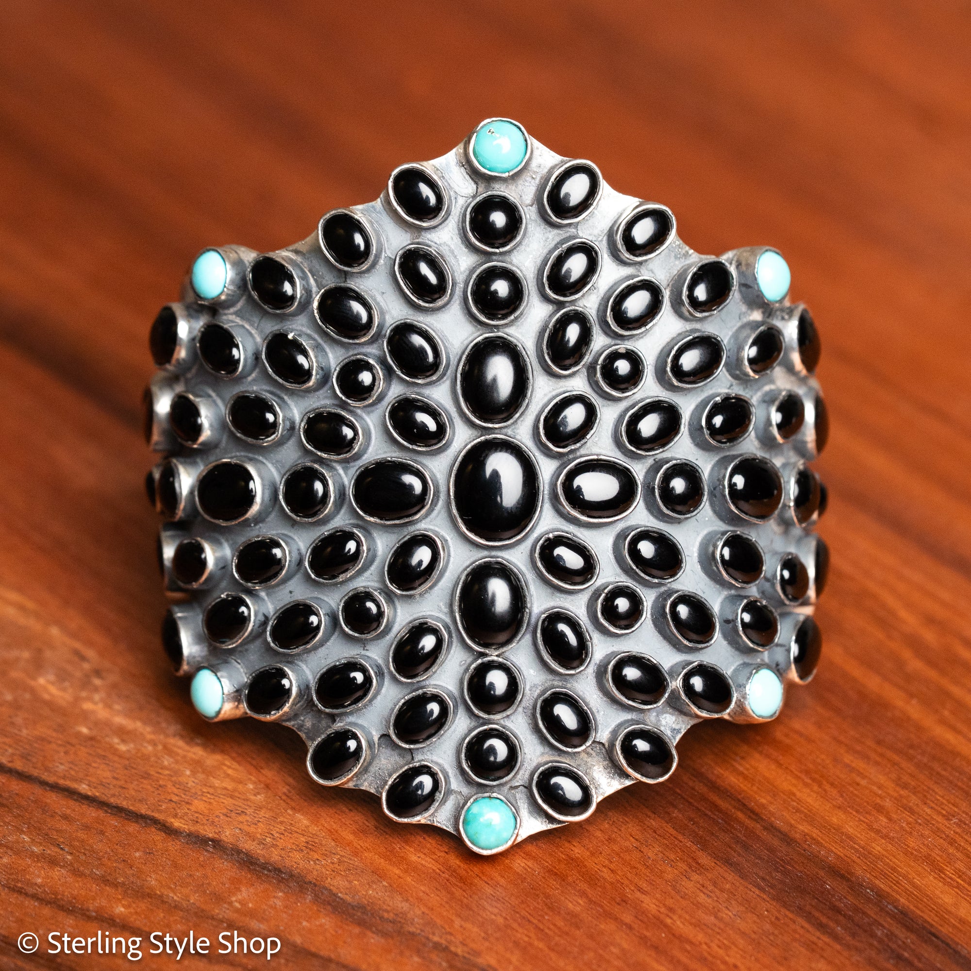 Federico Jimenez Sterling Silver Onyx &amp; Turquoise Statement Cuff