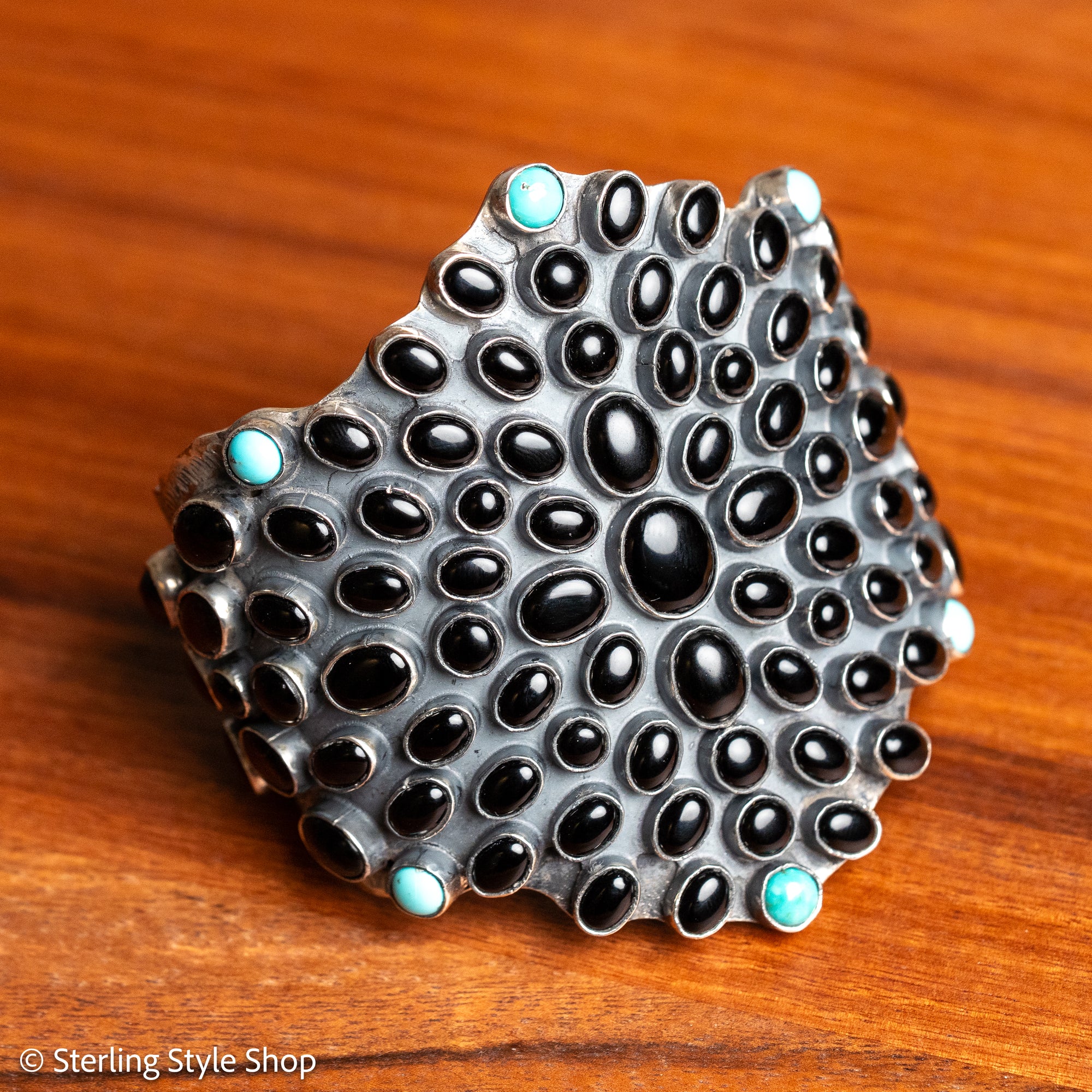 Federico Jimenez Sterling Silver Onyx &amp; Turquoise Statement Cuff