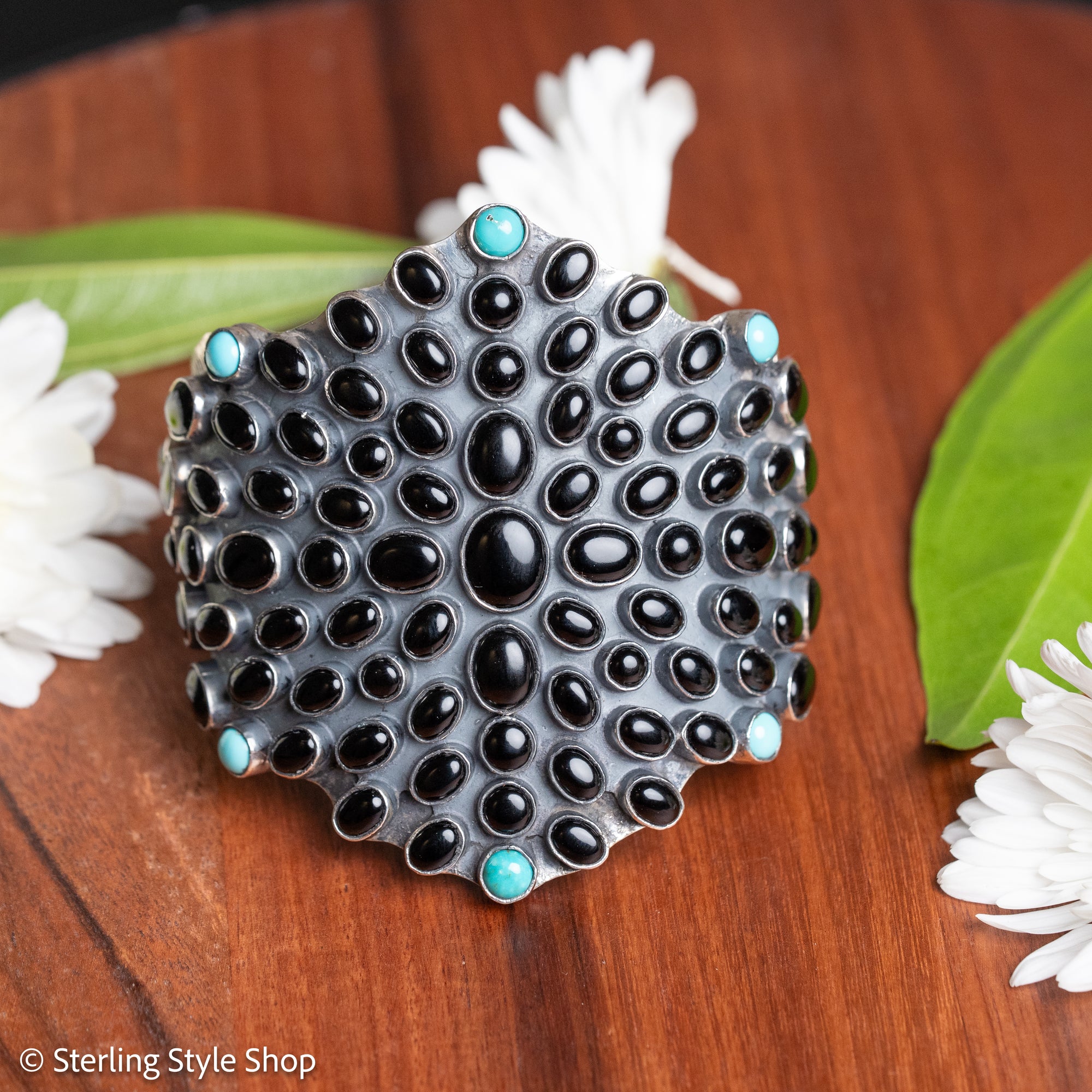 Federico Jimenez Sterling Silver Onyx &amp; Turquoise Statement Cuff