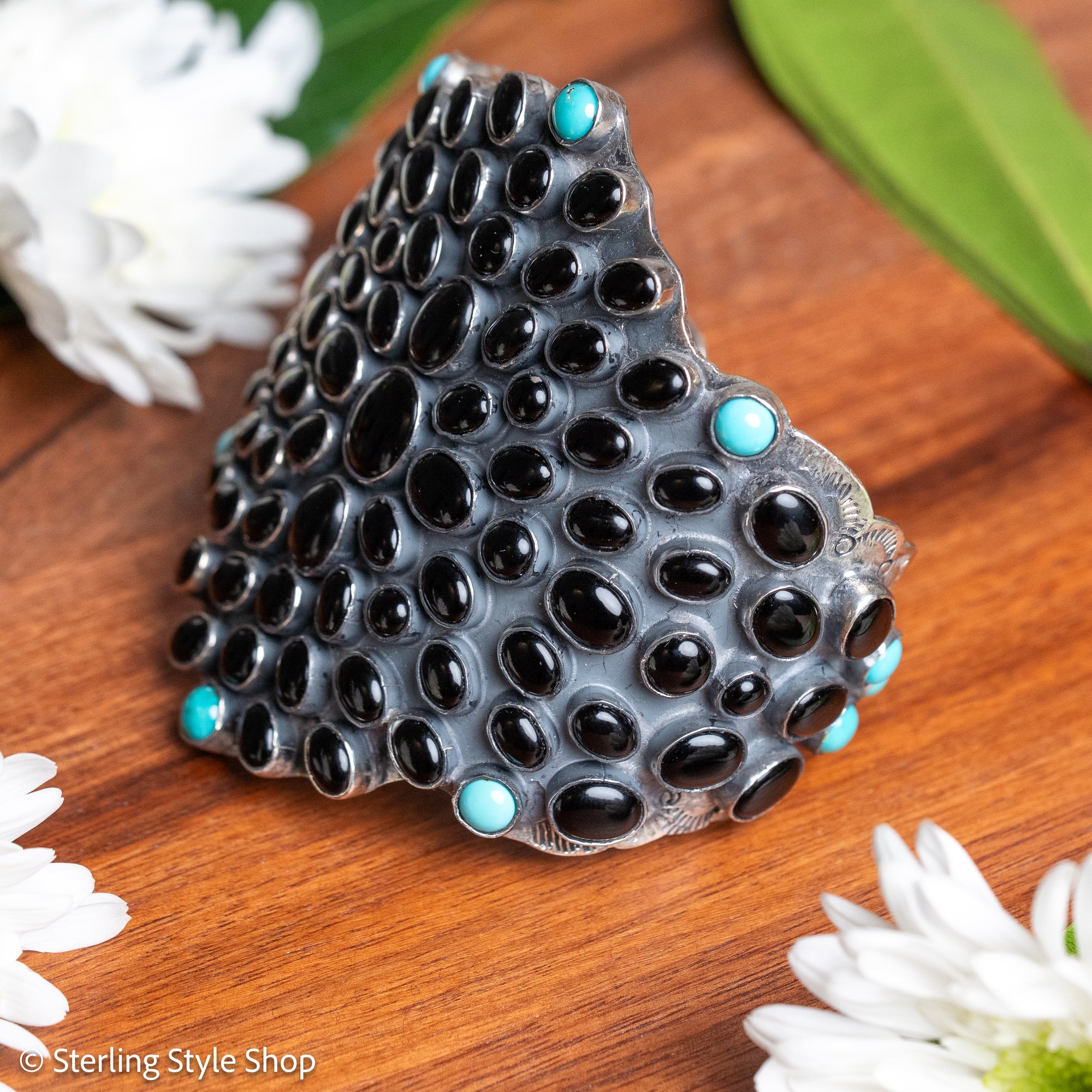 Federico Jimenez Sterling Silver Onyx &amp; Turquoise Statement Cuff