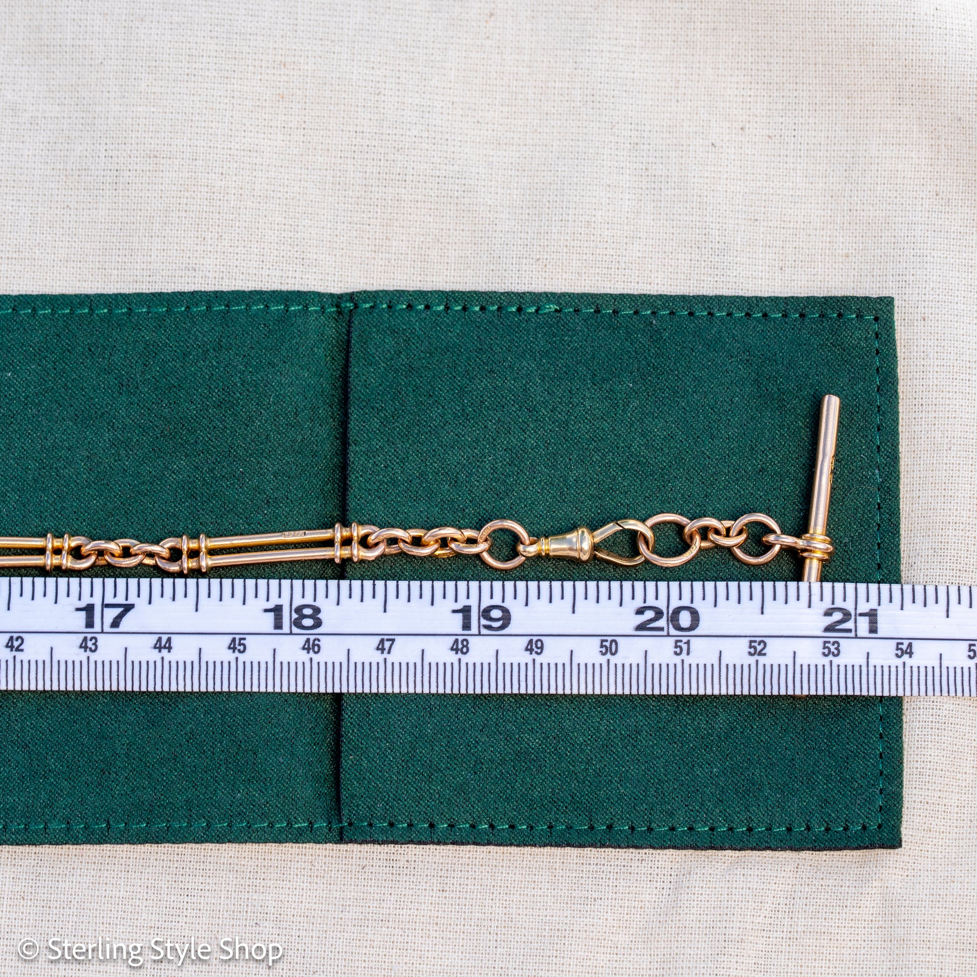 Antique 18k gold trombone link chain, Edwardian Chester 1914 hallmarked, Albert Watch Chain, 51.3g
