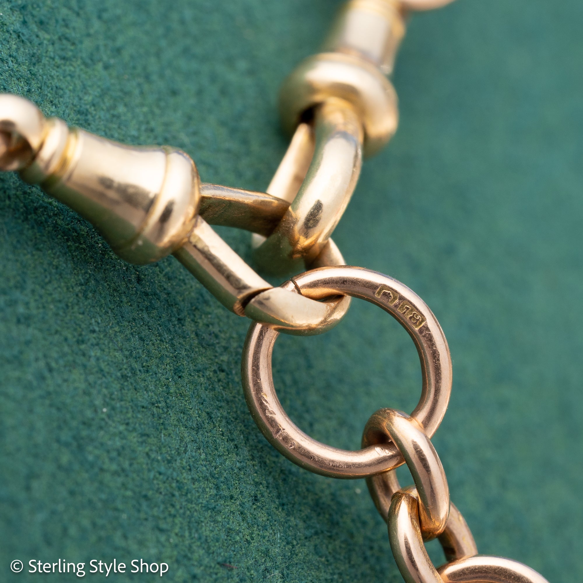 Antique 18k gold trombone link chain, Edwardian Chester 1914 hallmarked, Albert Watch Chain, 51.3g