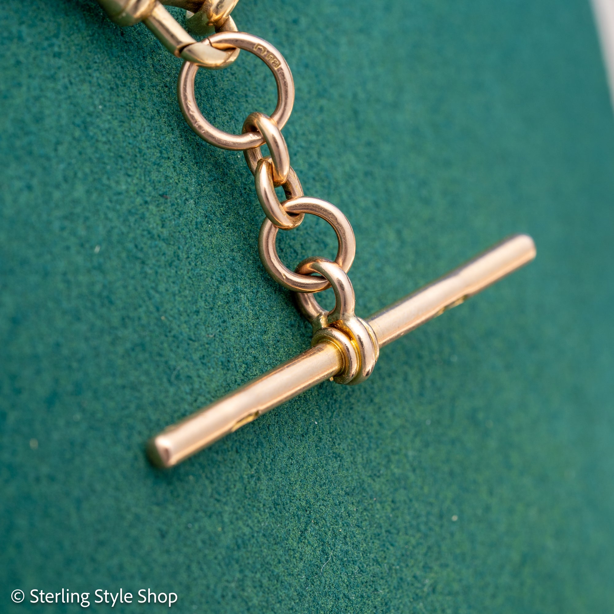 Antique 18k gold trombone link chain, Edwardian Chester 1914 hallmarked, Albert Watch Chain, 51.3g