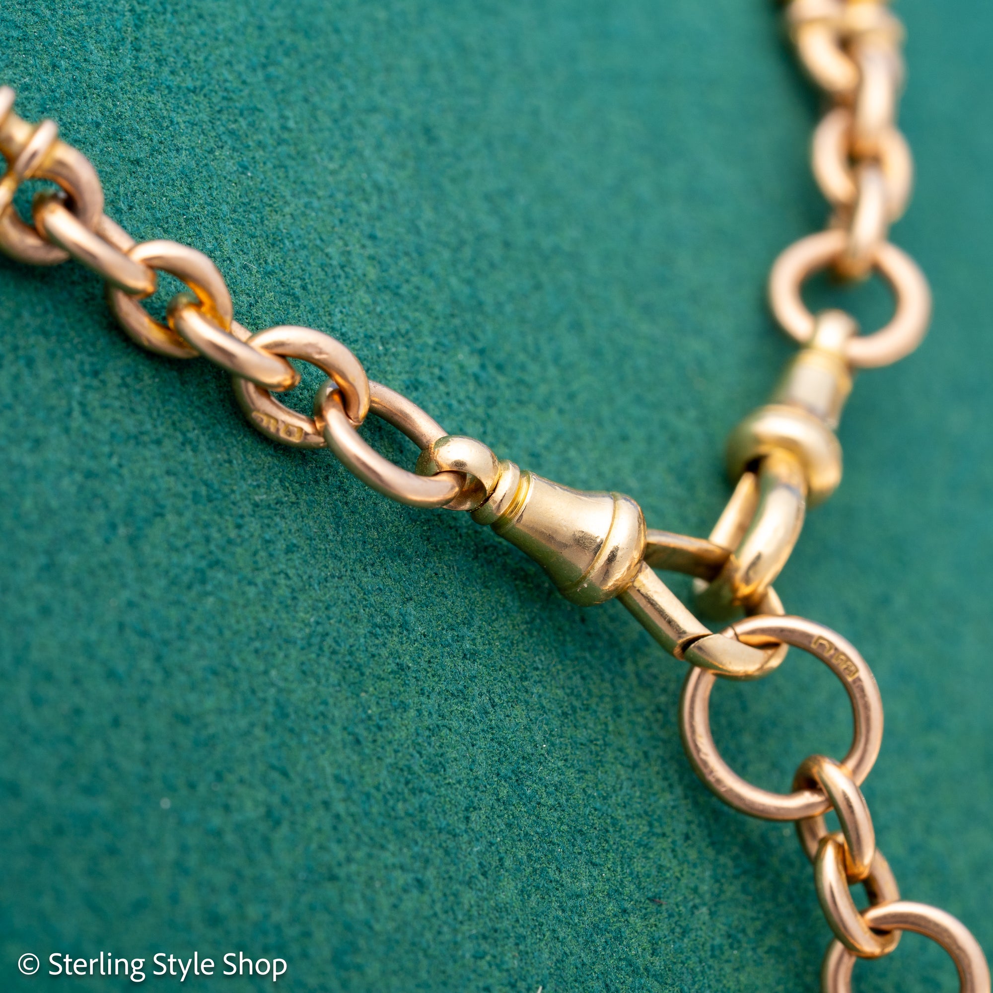 Antique 18k gold trombone link chain, Edwardian Chester 1914 hallmarked, Albert Watch Chain, 51.3g
