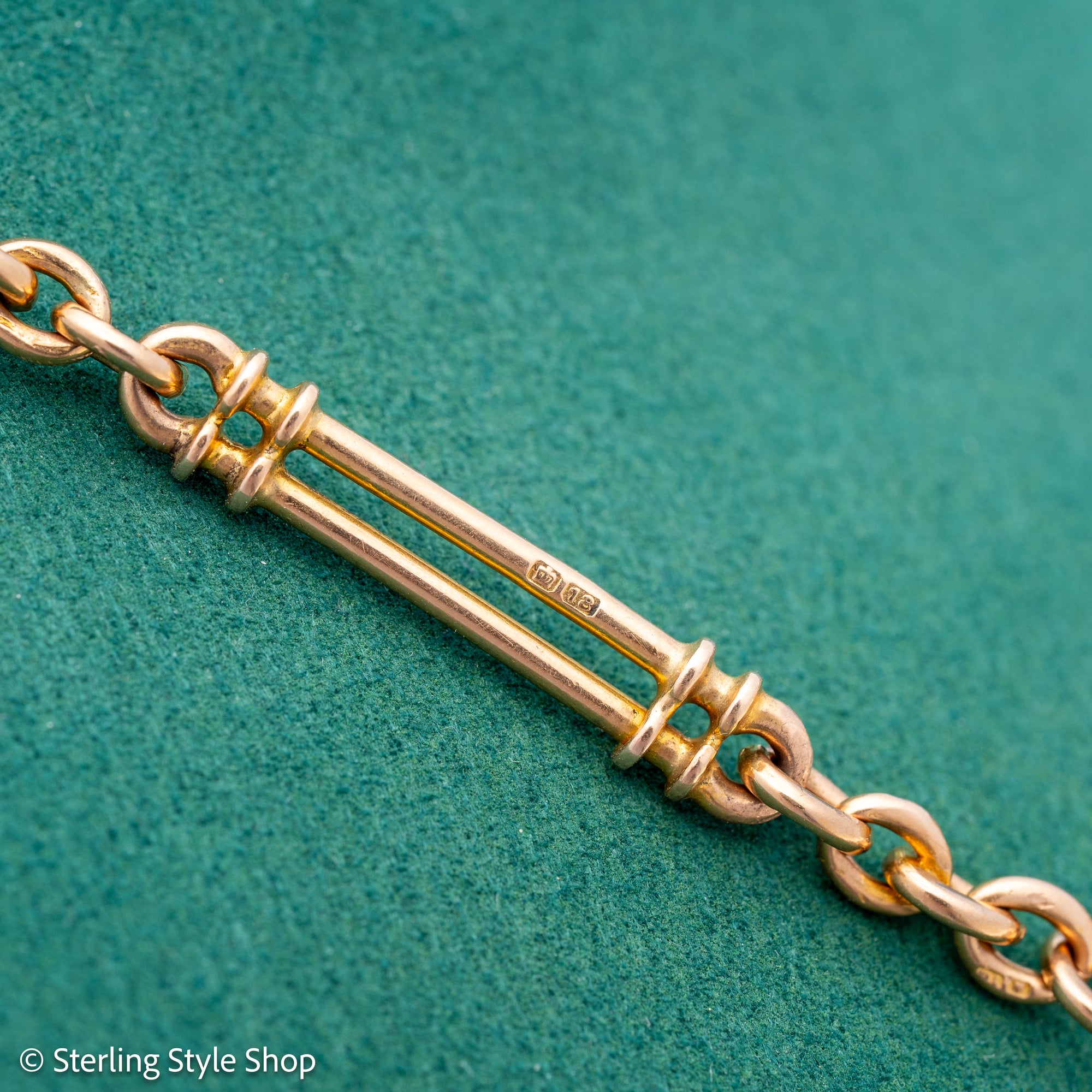 Antique 18k gold trombone link chain, Edwardian Chester 1914 hallmarked, Albert Watch Chain, 51.3g