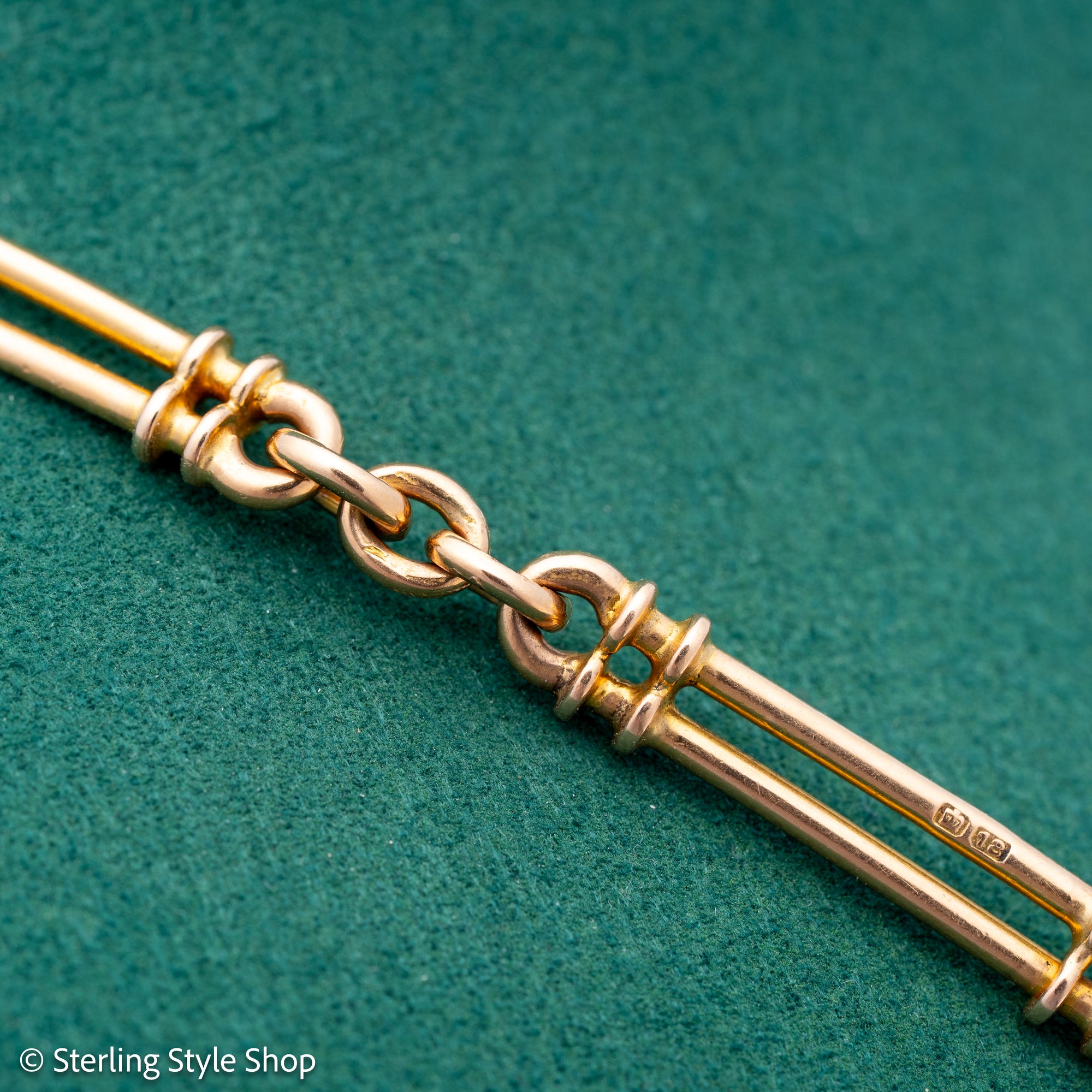 Antique 18k gold trombone link chain, Edwardian Chester 1914 hallmarked, Albert Watch Chain, 51.3g