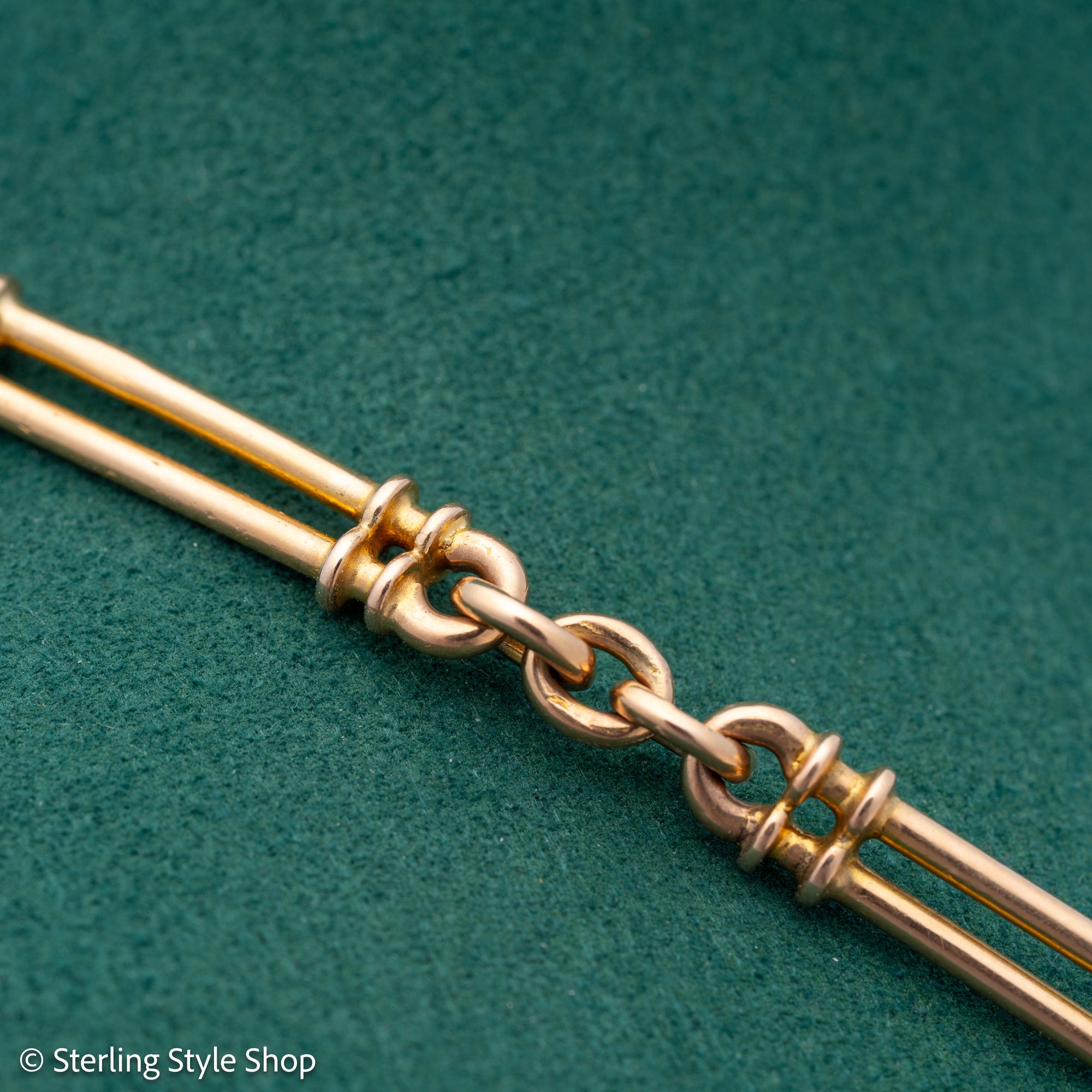 Antique 18k gold trombone link chain, Edwardian Chester 1914 hallmarked, Albert Watch Chain, 51.3g