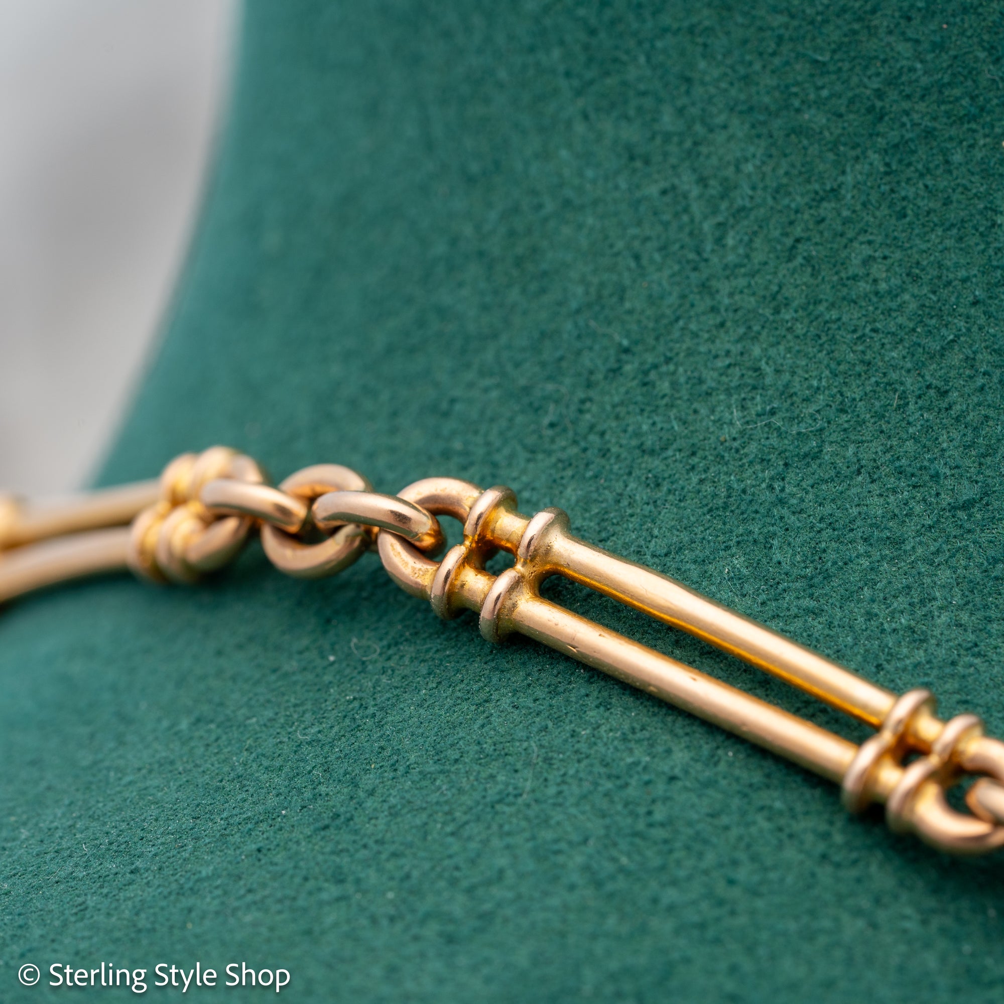 Antique 18k gold trombone link chain, Edwardian Chester 1914 hallmarked, Albert Watch Chain, 51.3g