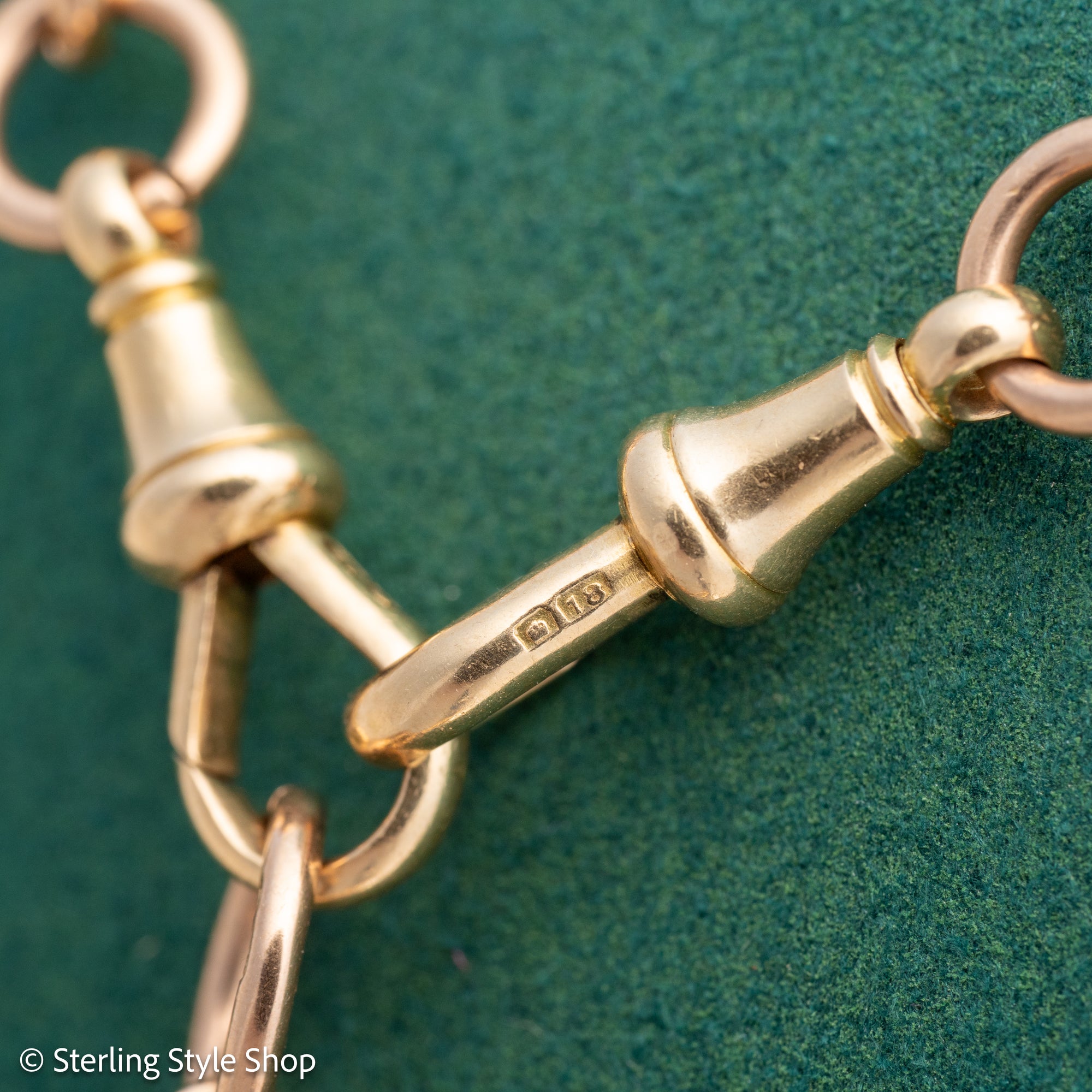 Antique 18k gold trombone link chain, Edwardian Chester 1914 hallmarked, Albert Watch Chain, 51.3g