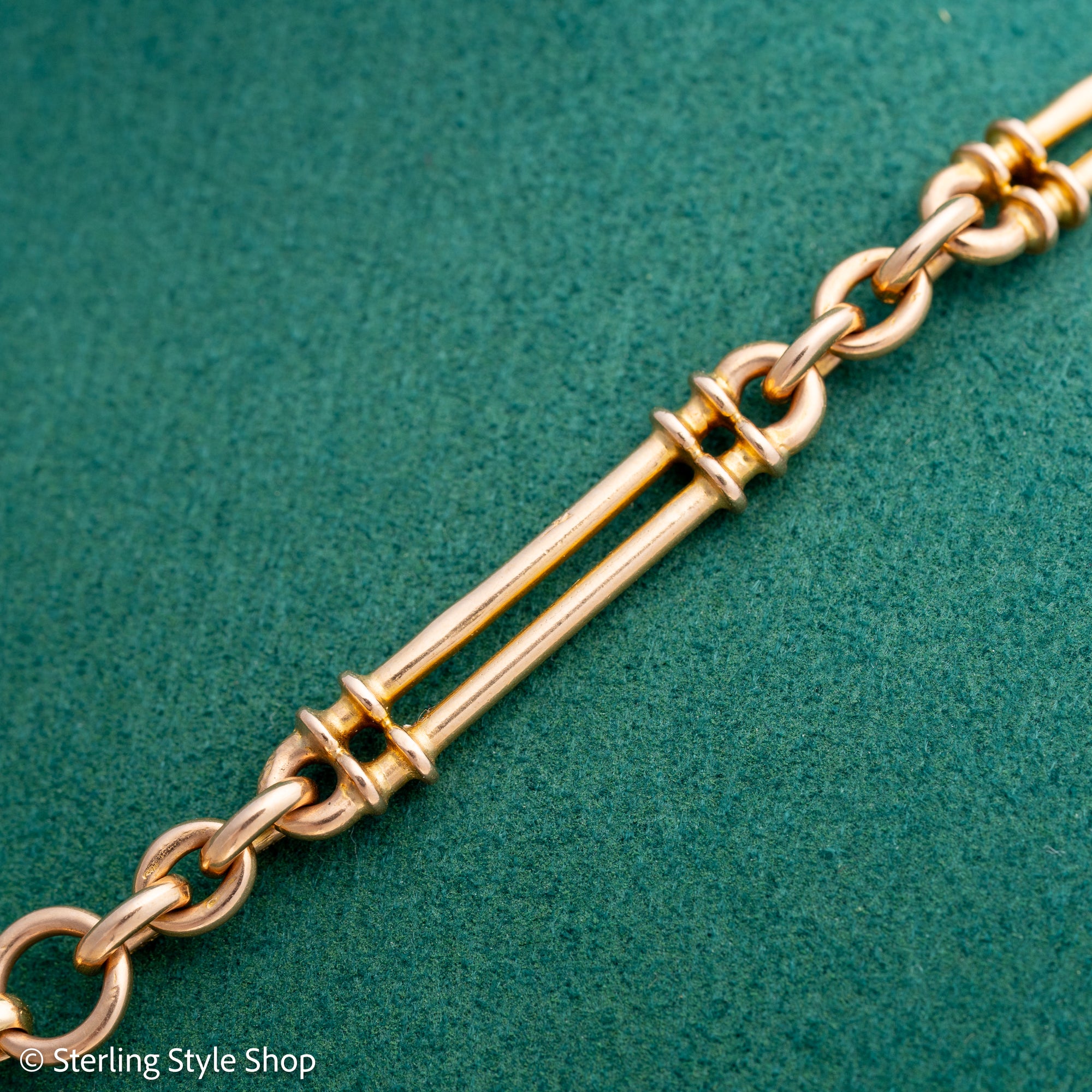 Antique 18k gold trombone link chain, Edwardian Chester 1914 hallmarked, Albert Watch Chain, 51.3g