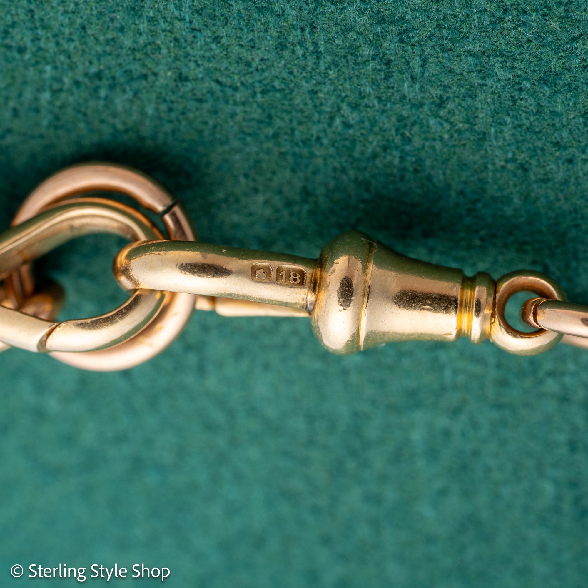 Antique 18k gold trombone link chain, Edwardian Chester 1914 hallmarked, Albert Watch Chain, 51.3g