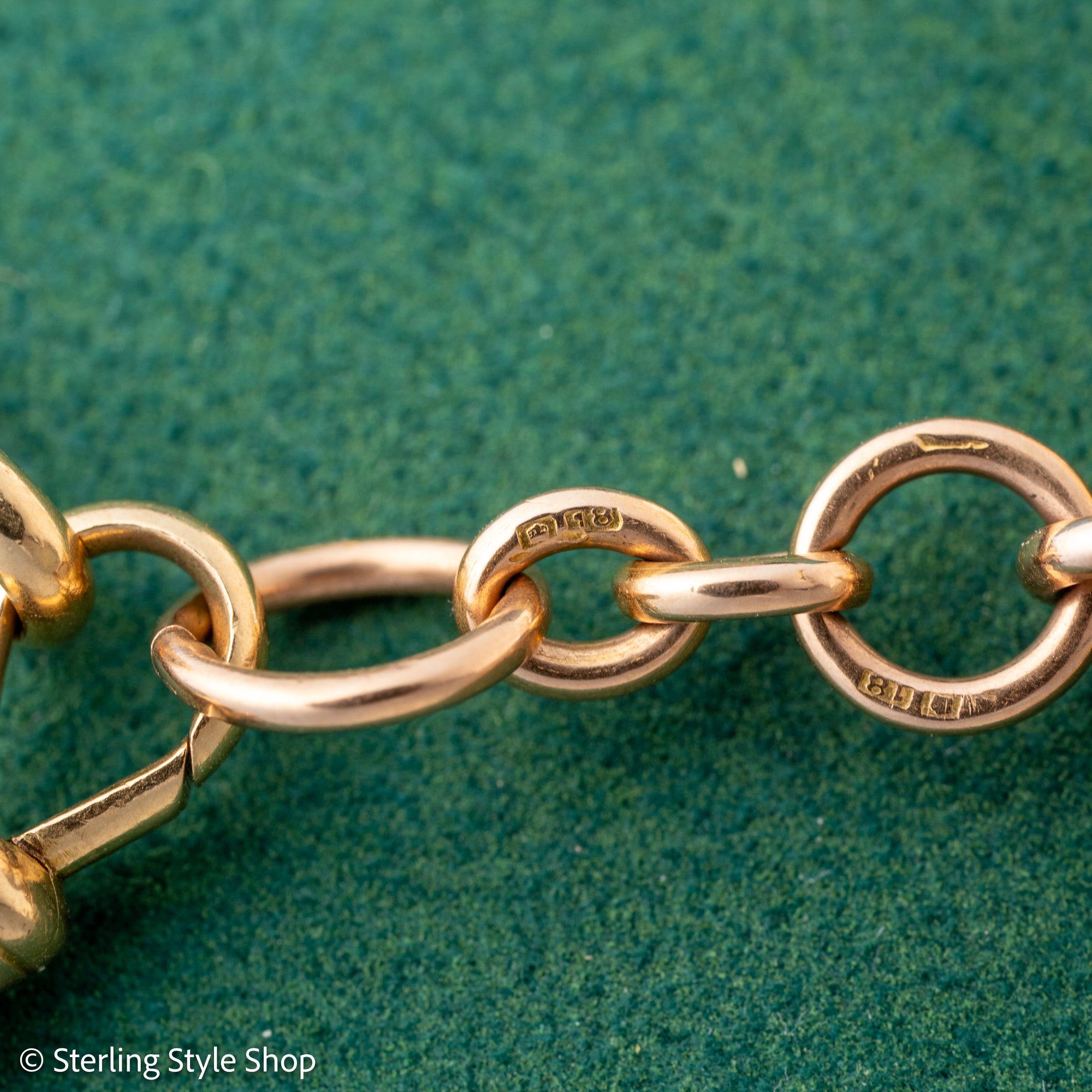 Antique 18k gold trombone link chain, Edwardian Chester 1914 hallmarked, Albert Watch Chain, 51.3g