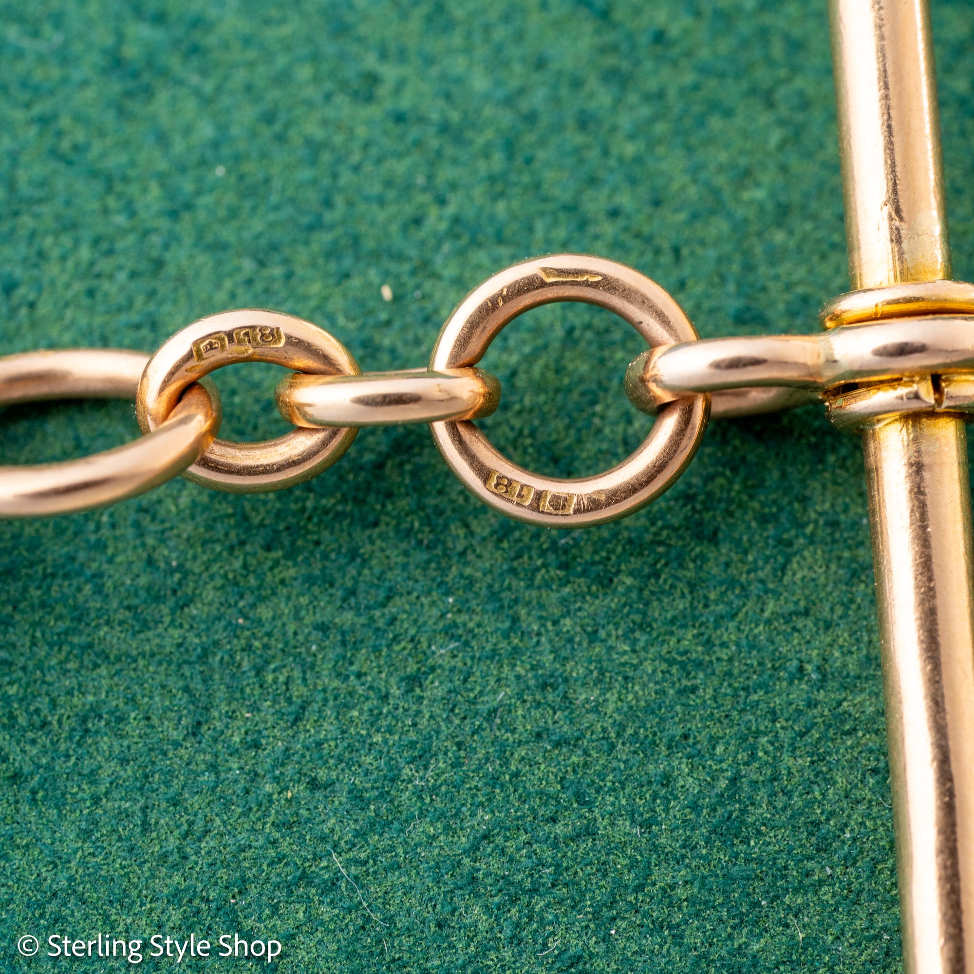 Antique 18k gold trombone link chain, Edwardian Chester 1914 hallmarked, Albert Watch Chain, 51.3g