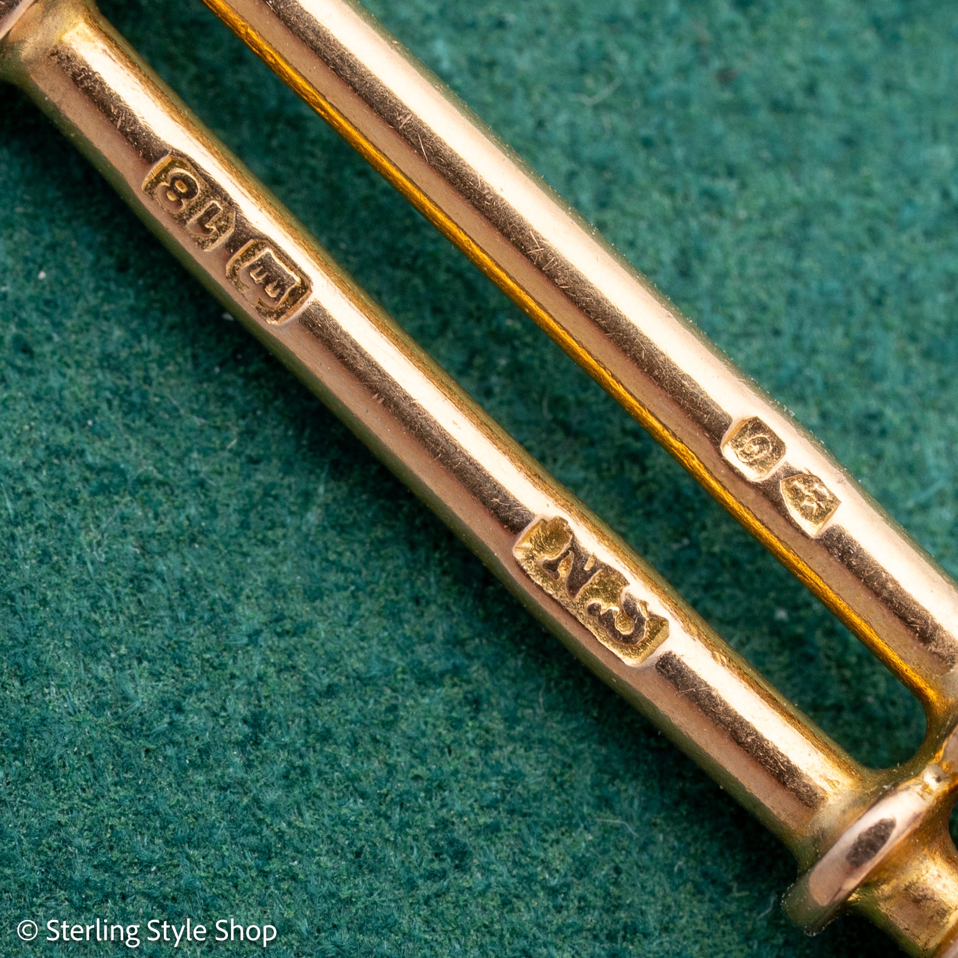 Antique 18k gold trombone link chain, Edwardian Chester 1914 hallmarked, Albert Watch Chain, 51.3g