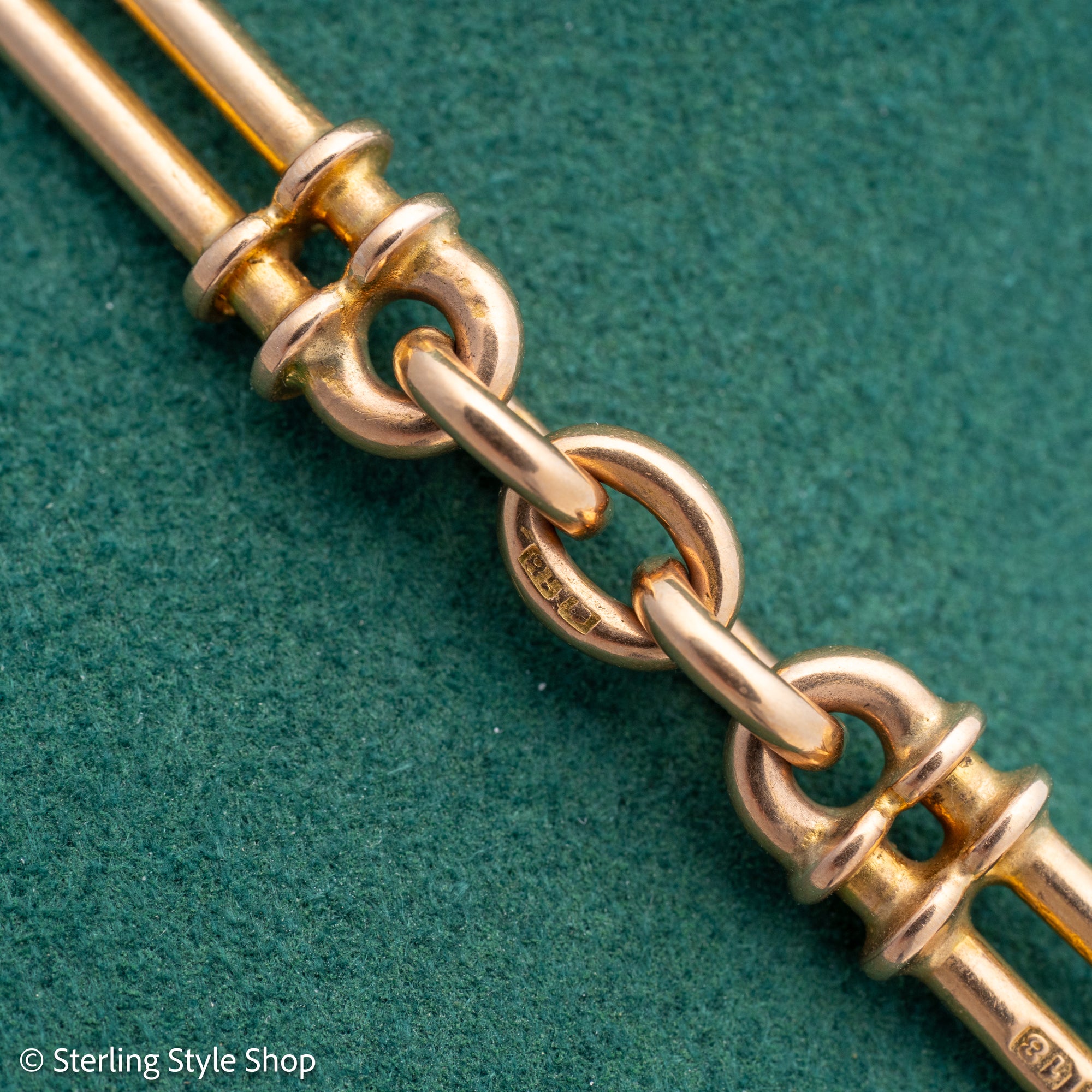 Antique 18k gold trombone link chain, Edwardian Chester 1914 hallmarked, Albert Watch Chain, 51.3g
