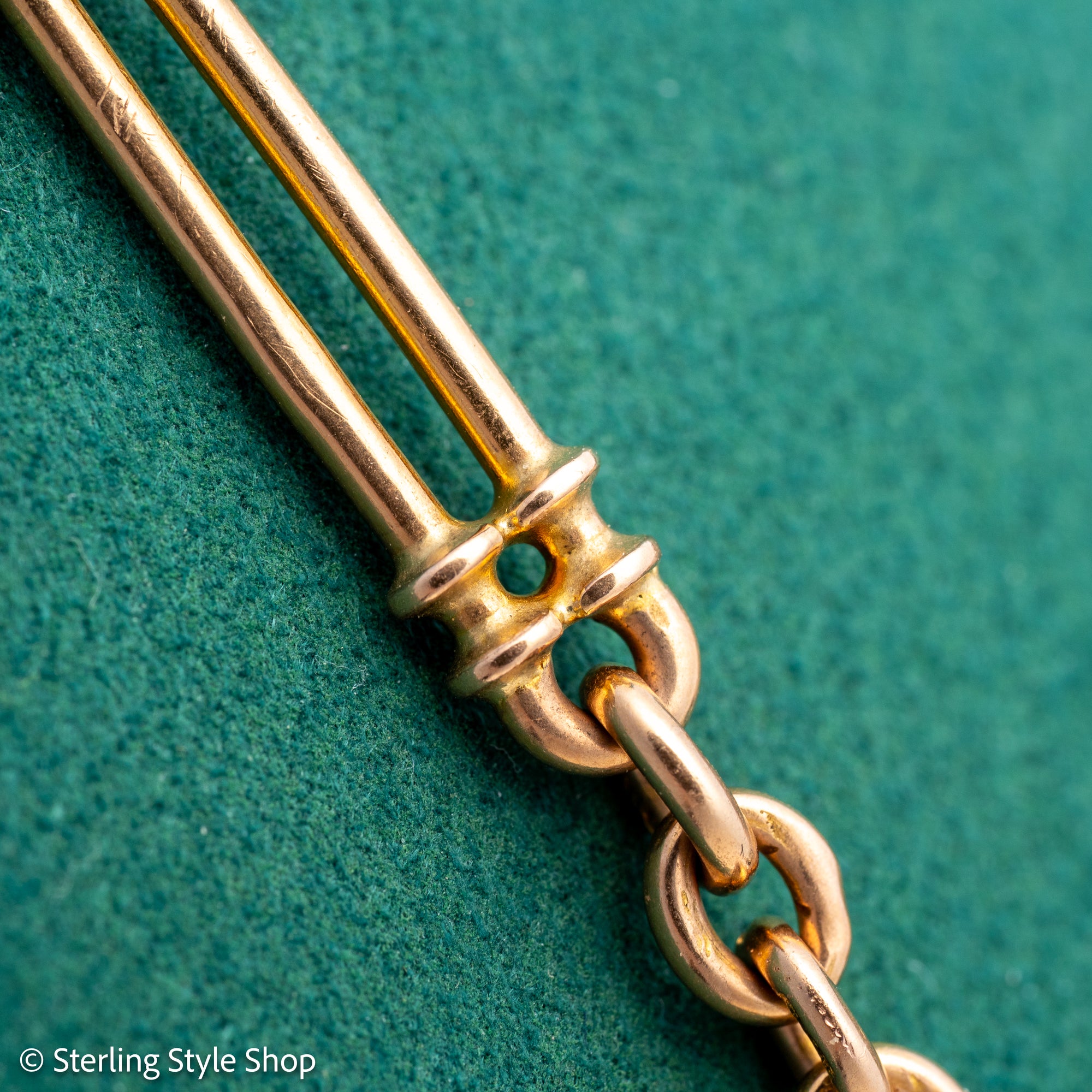 Antique 18k gold trombone link chain, Edwardian Chester 1914 hallmarked, Albert Watch Chain, 51.3g