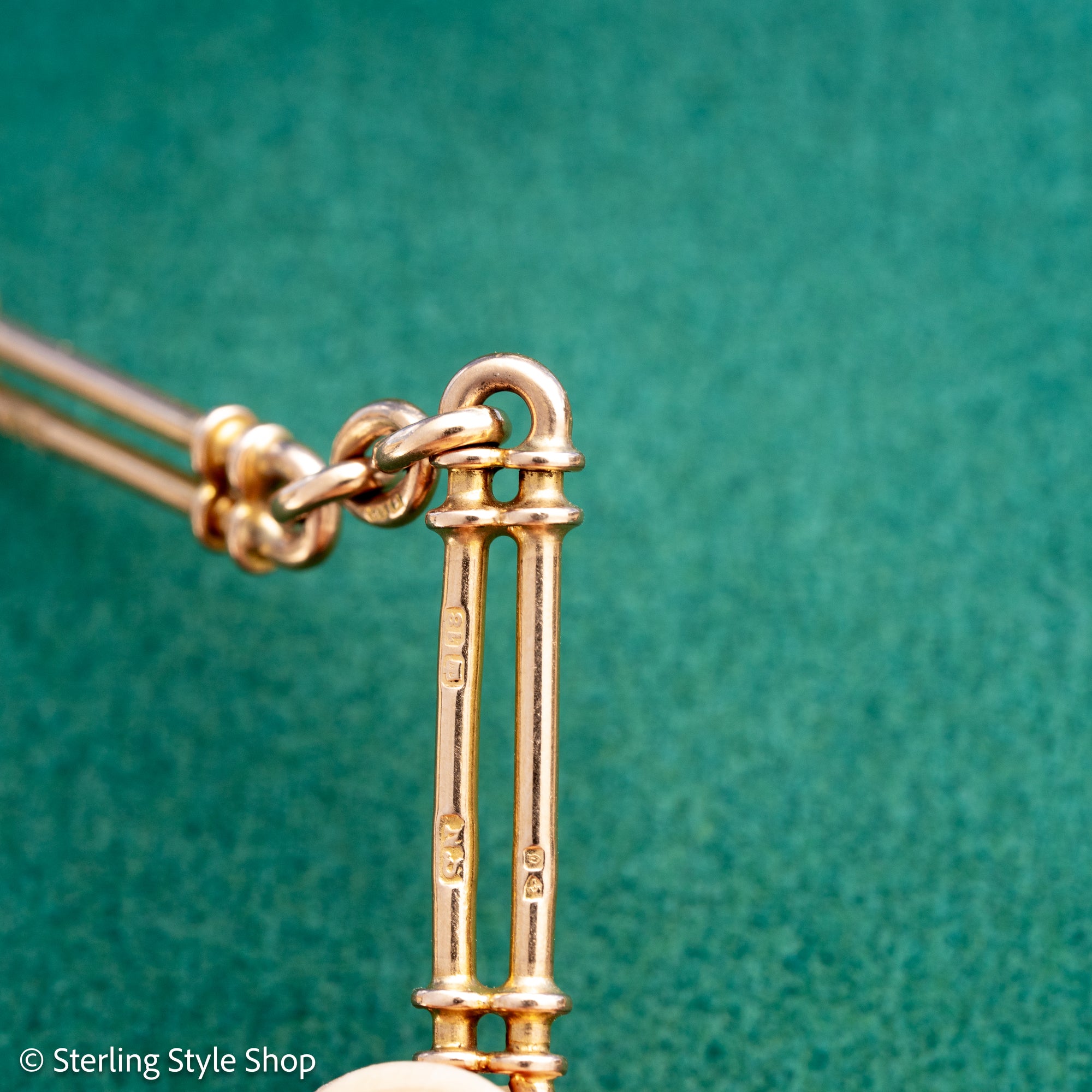 Antique 18k gold trombone link chain, Edwardian Chester 1914 hallmarked, Albert Watch Chain, 51.3g