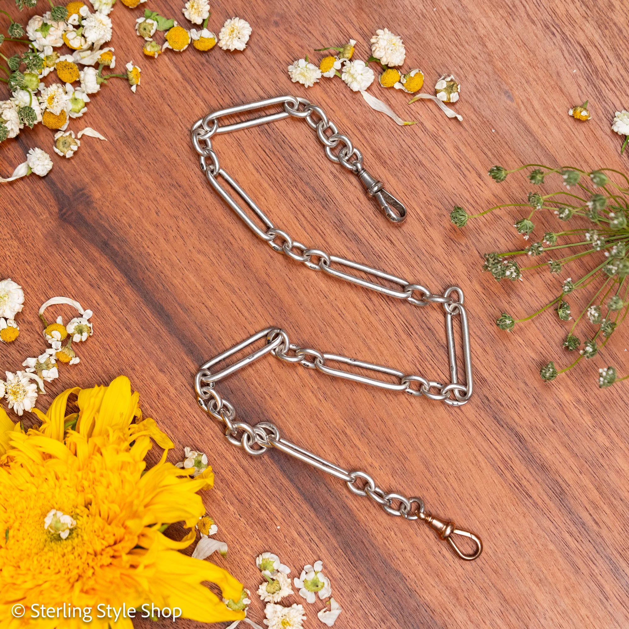 Victorian Sterling Silver Albert Chain, Birmingham 1891, Fetter Link, 43.2g