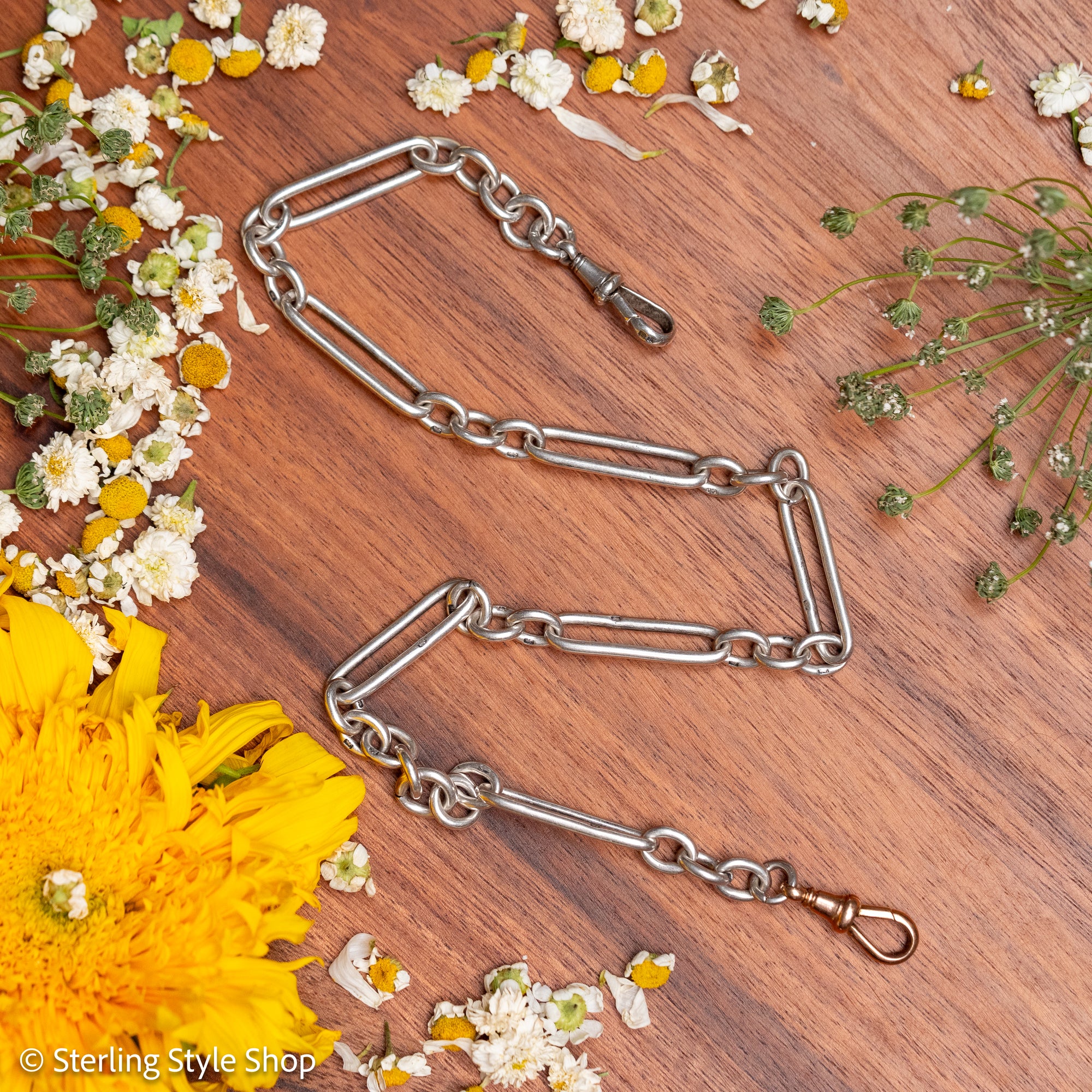 Victorian Sterling Silver Albert Chain, Birmingham 1891, Fetter Link, 43.2g