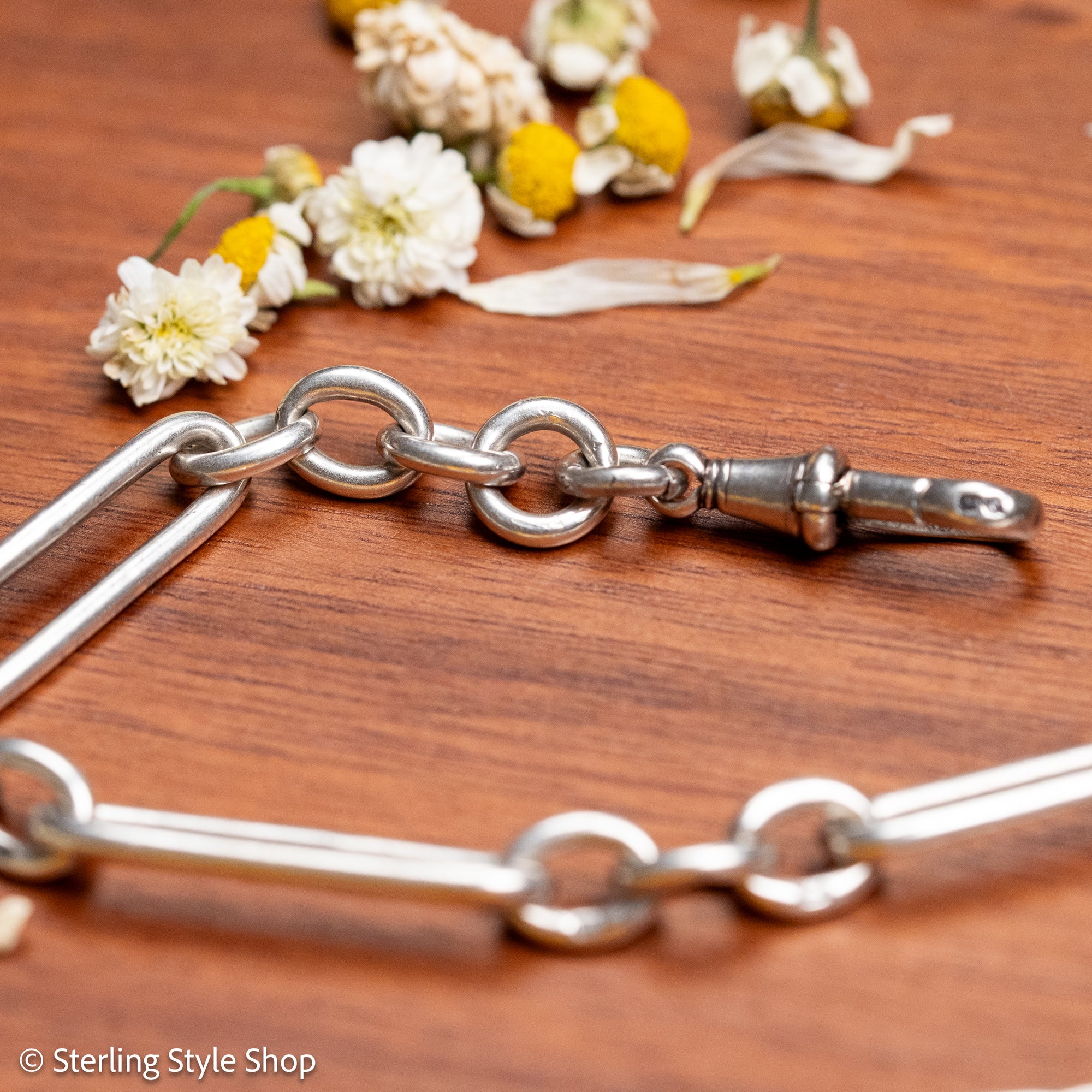 Victorian Sterling Silver Albert Chain, Birmingham 1891, Fetter Link, 43.2g