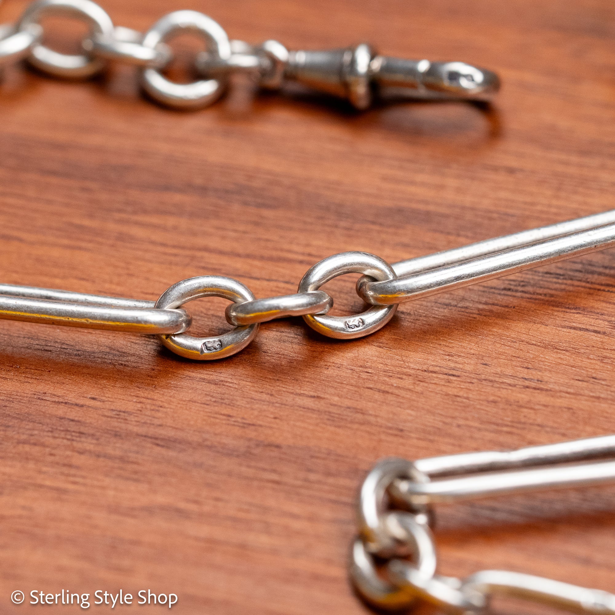 Victorian Sterling Silver Albert Chain, Birmingham 1891, Fetter Link, 43.2g